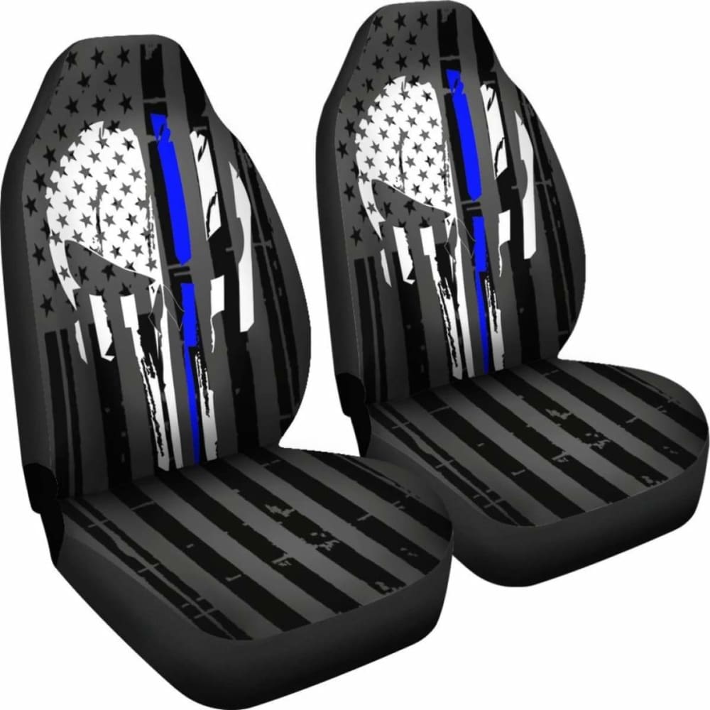 Punisher Inspired Blue Line Car Seat Covers Set of 2 - Durable & Stylish Seat Protectors for Trucks, SUVs & Police Vehicles - Perfect for Law Enforcement Supporters & Patriotic Drivers