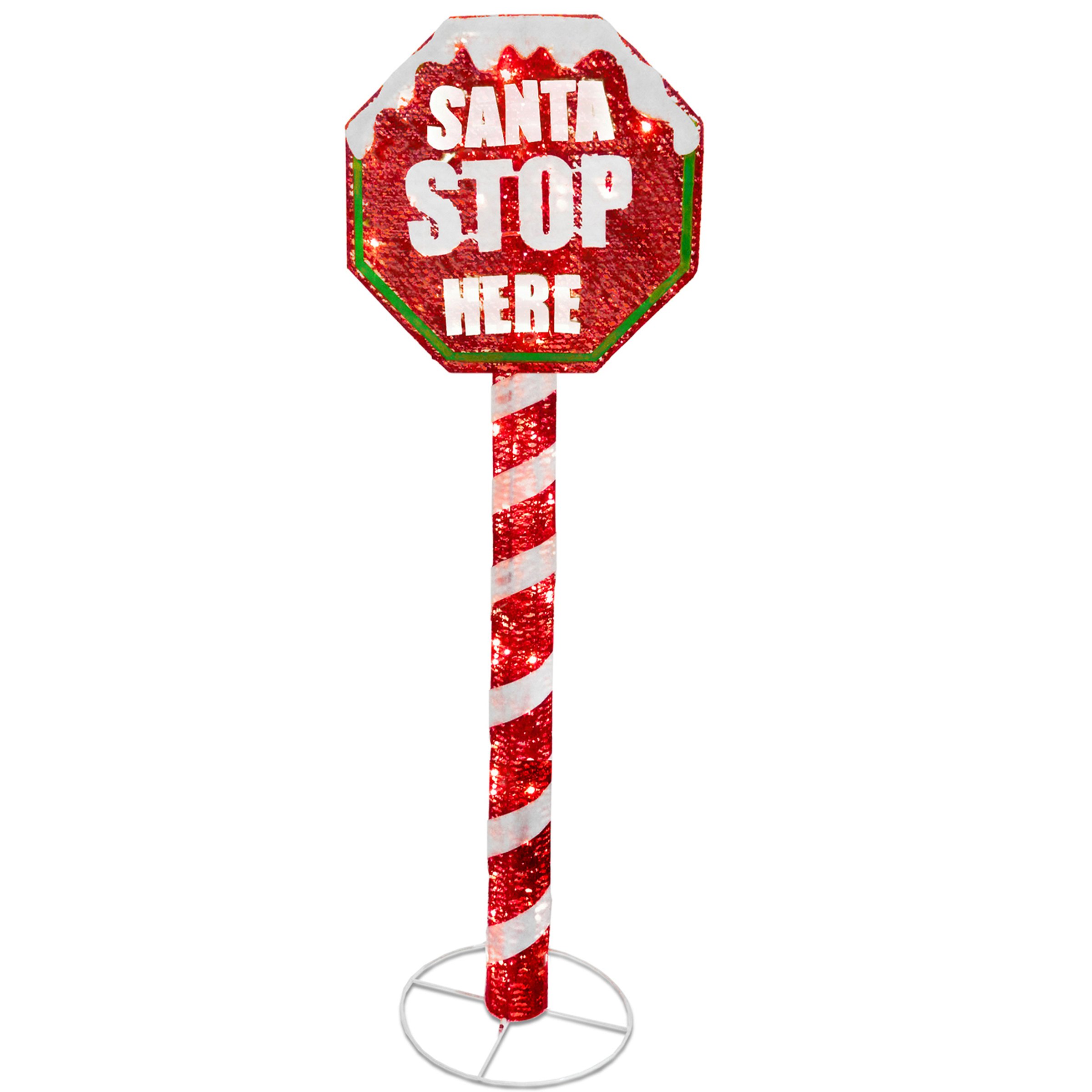 National Tree 60-Inch Sisal Red Stop Sign Pole with 100 White LED Mini Lights - Outdoor Christmas Decoration for Yard, Patio, and Holiday Party Decor (DF-080018U)