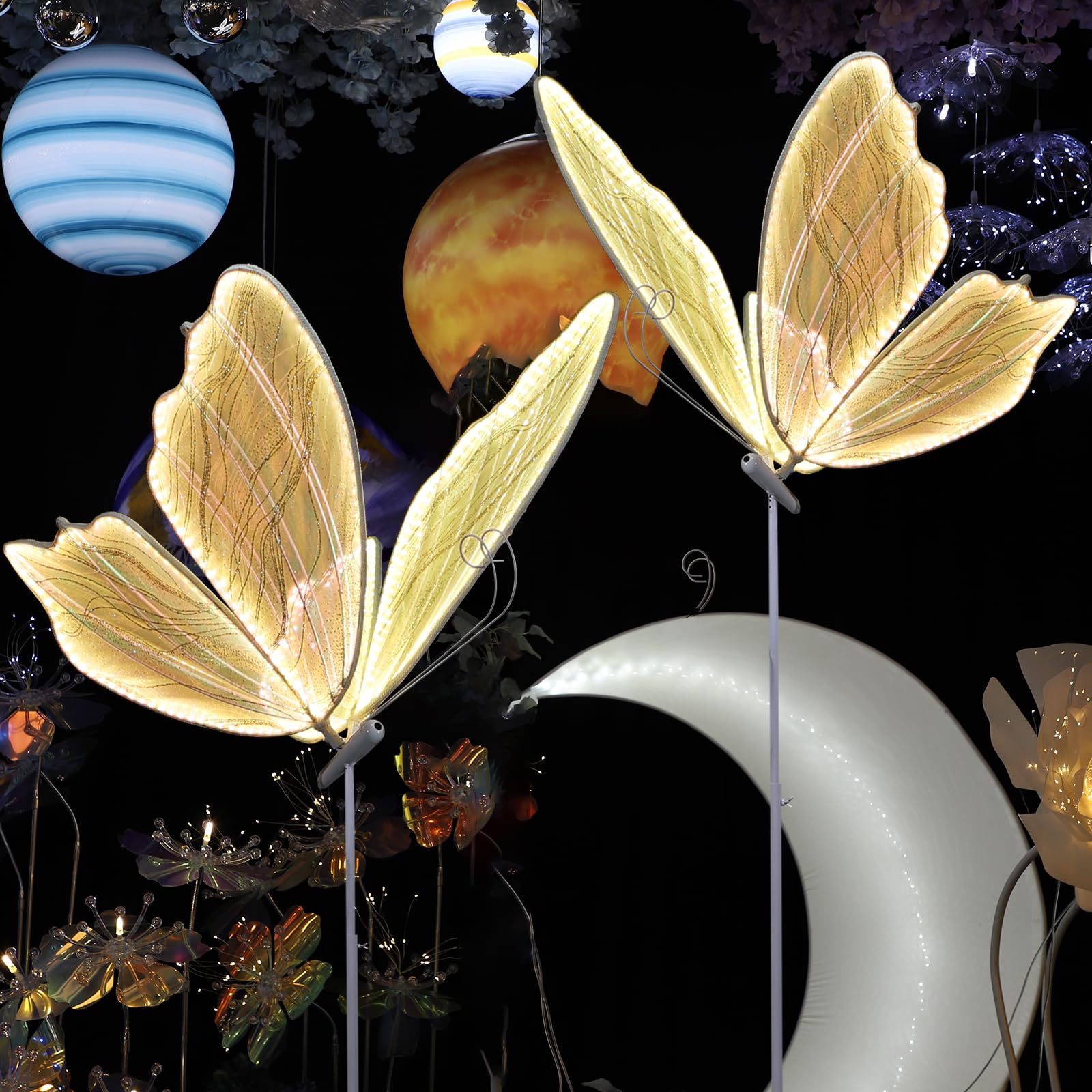 2PCS Wedding Butterfly Floor Lamp - 23.6in Warm White LED Butterfly Ceiling Decor for Wedding Party, Birthday, Anniversary & Romantic Home Decoration