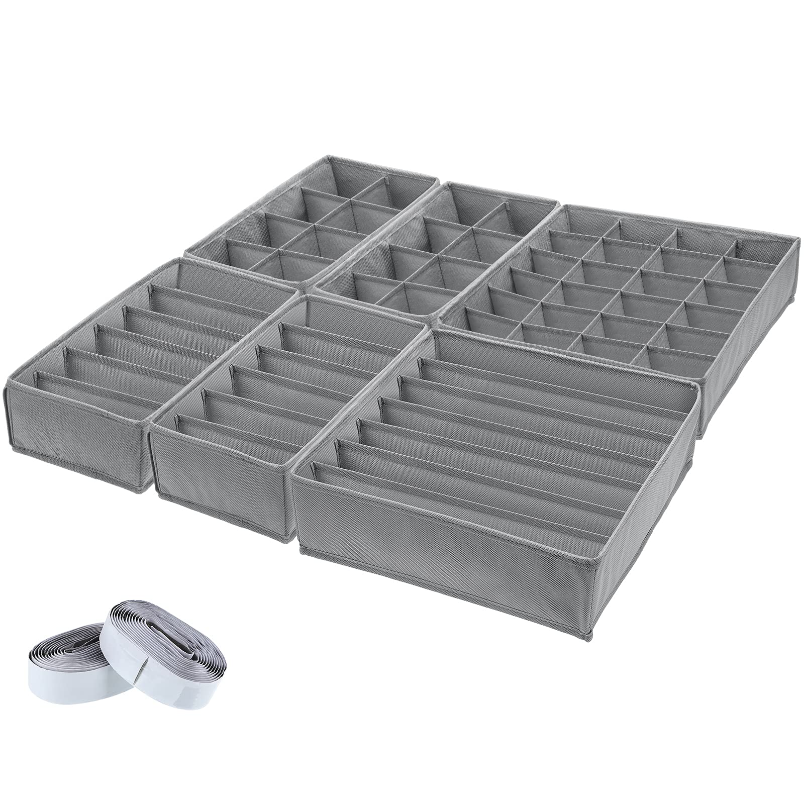 6-Piece Foldable Underwear Drawer Organizer Set - Space Saving Closet Storage for Socks, Bras, Ties, Lingerie & Scarves (Grey) | Perfect for Bedroom, Dorm & Travel Organization
