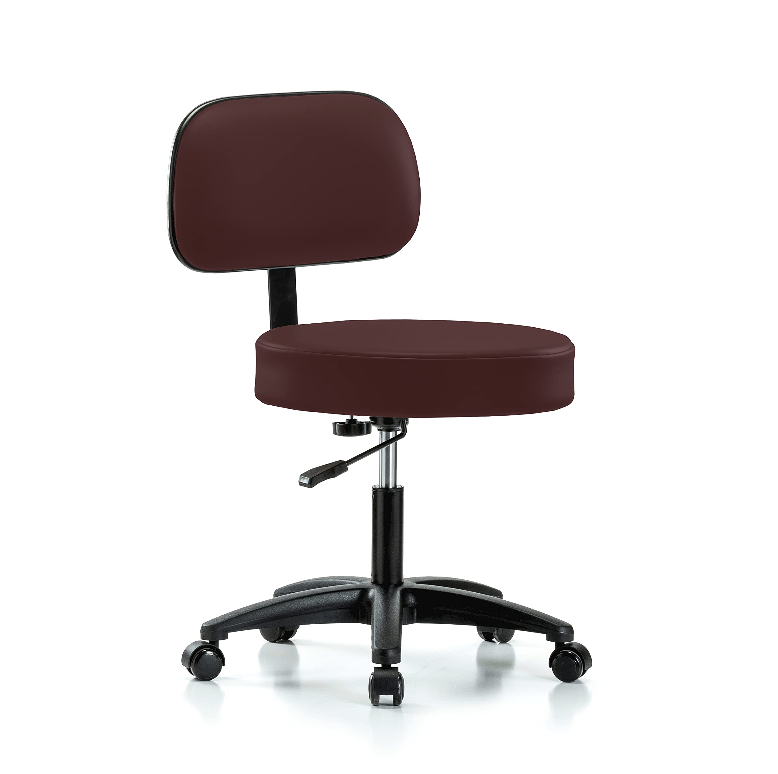 Perch Walter Adjustable Rolling Stool with Back Support – 300 lb Capacity for Hardwood & Tile Floors | Perfect for Medical Exams, Salon Styling & Office Work (Burgundy Vinyl)