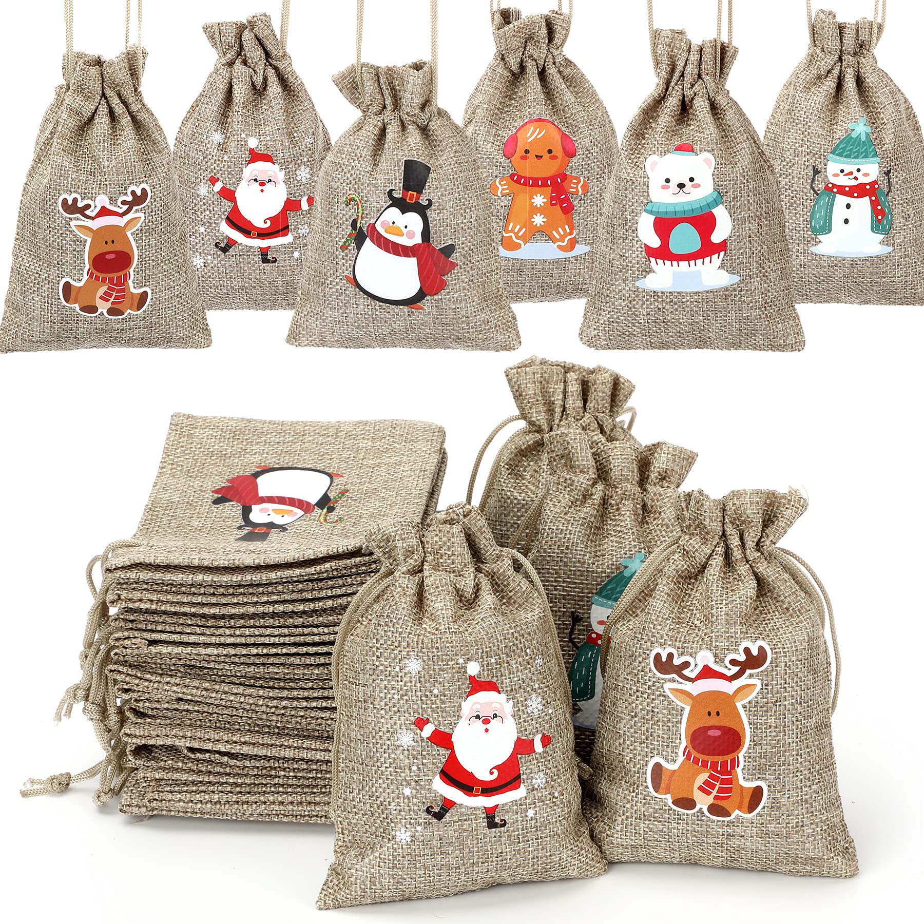 42 Pack Christmas Jute Burlap Drawstring Bags - Eco-Friendly Holiday Favor Bags for Candy, Treats & Gifts - Perfect for Xmas Party Favors, Stocking Stuffers & Gift Wrapping (Green & Red)