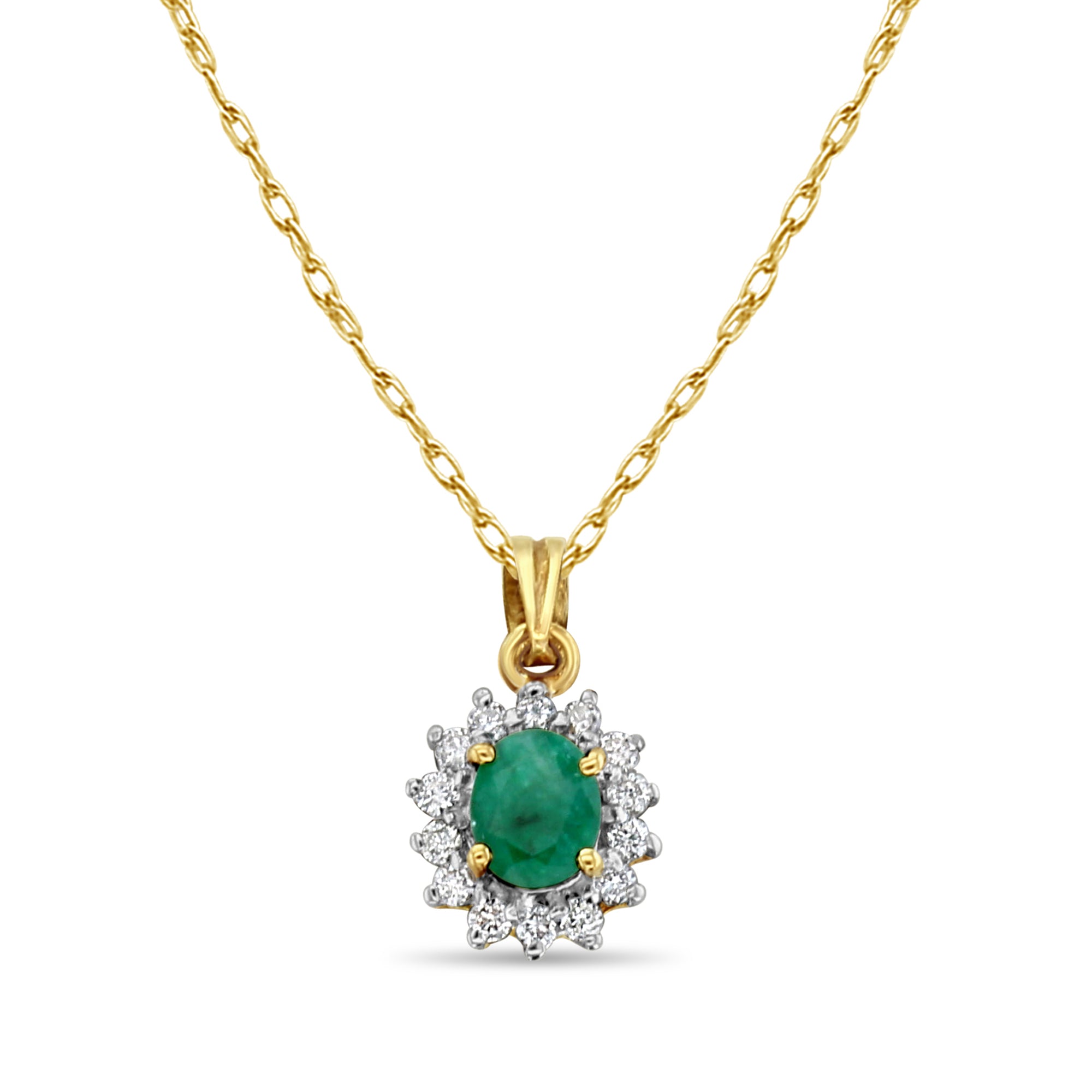 Emerald Diamond Halo Necklace 14k Yellow Gold - Elegant Jewelry for Women, Perfect Gift for Anniversary, Birthday & Special Occasions
