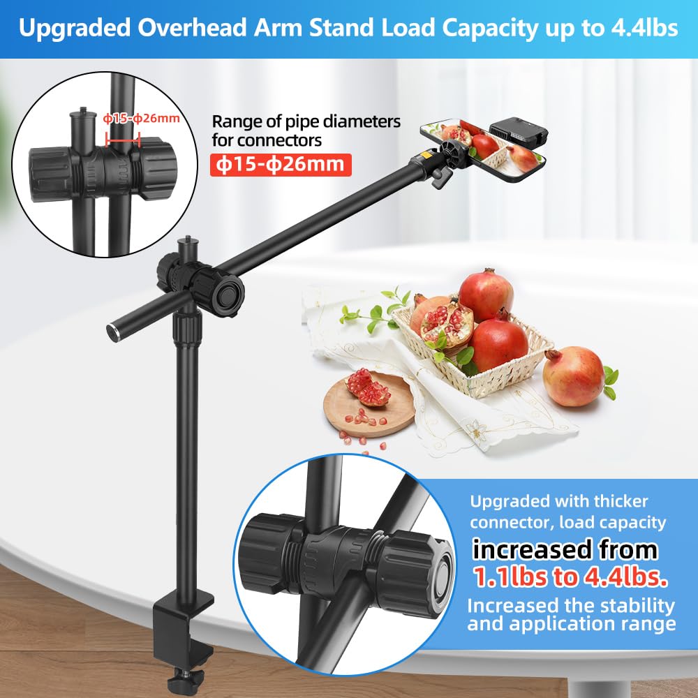 HEMMOTOP Overhead Camera Stand - Heavy Duty 360° Rotatable Webcam Mount for Desk, 4.4LBS Payload - Perfect for Vlogging & Cooking Videos