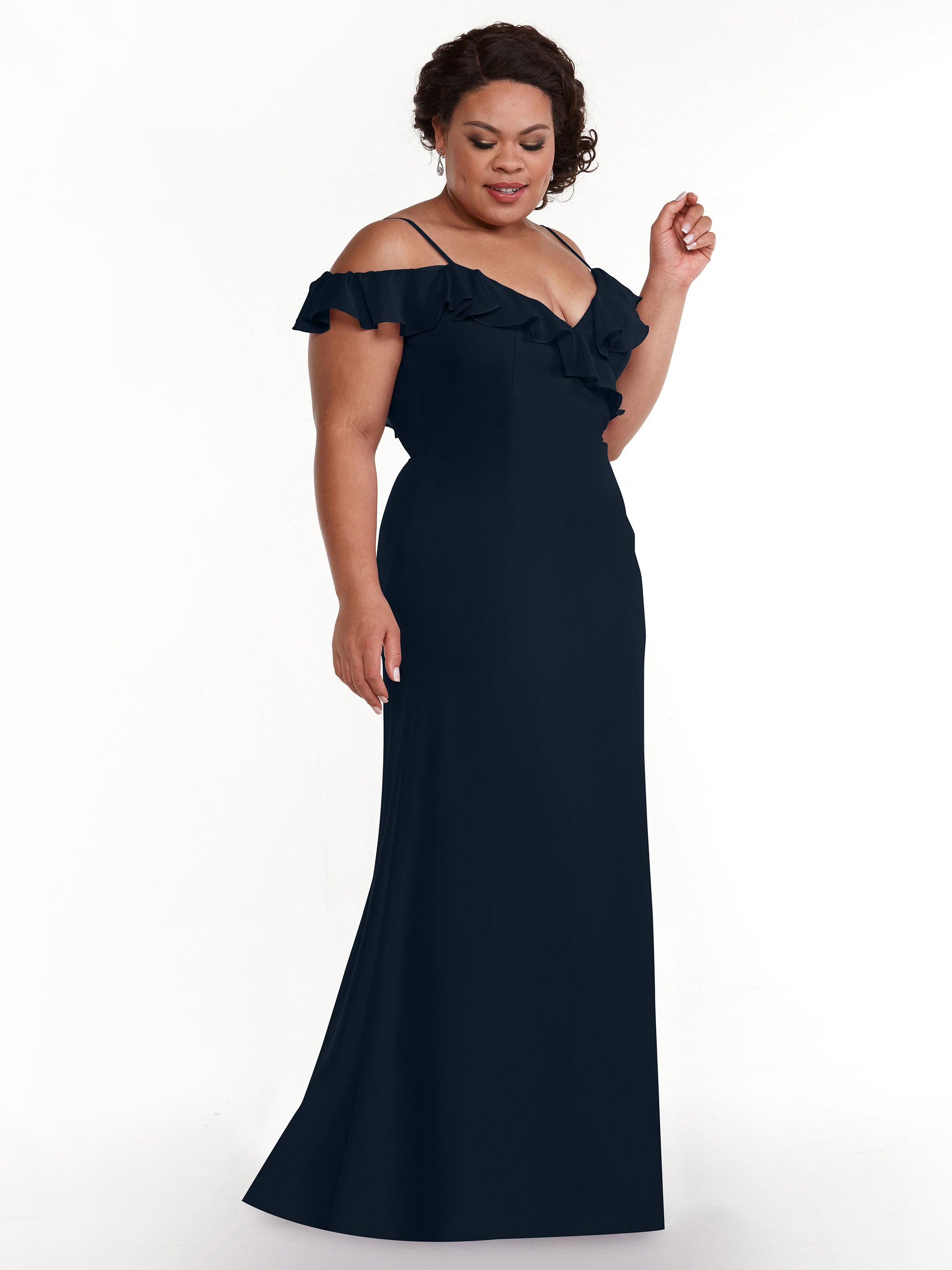 Elegant 80172 Chiffon Off-The-Shoulder A-Line Bridesmaid Dress with Ruffled Neckline - Perfect for Weddings, Formal Events & Special Occasions