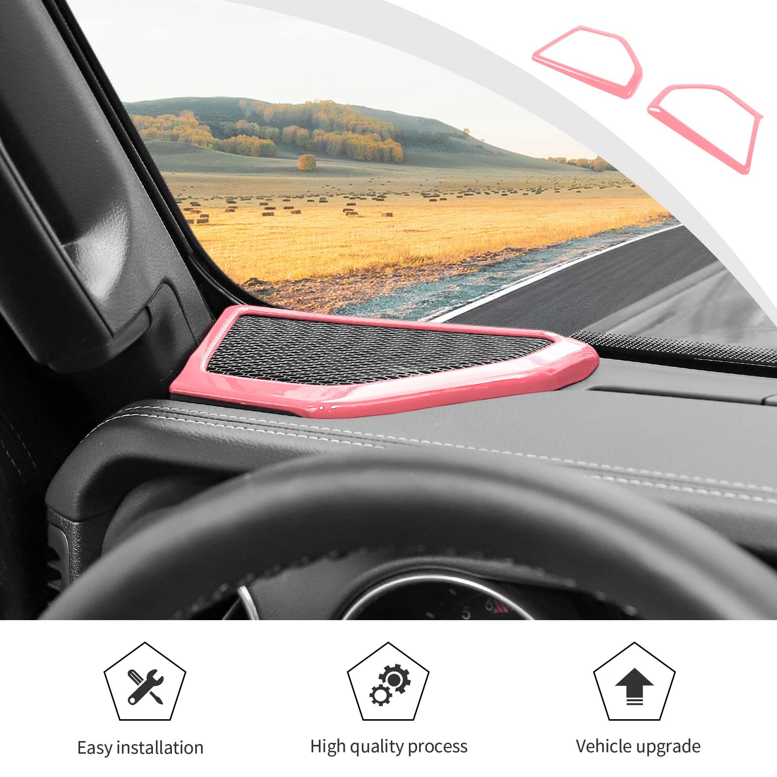 Jeep JL JLU & Gladiator JT Speaker Audio Player Trim Top & A Pillar Cover Trim - ABS Interior Accessories (4PCS, Pink) | Compatible with 2024-2025 Jeep Wrangler JL JLU & Gladiator JT 4xe | Perfect for Car Audio Upgrades & Interior Customization