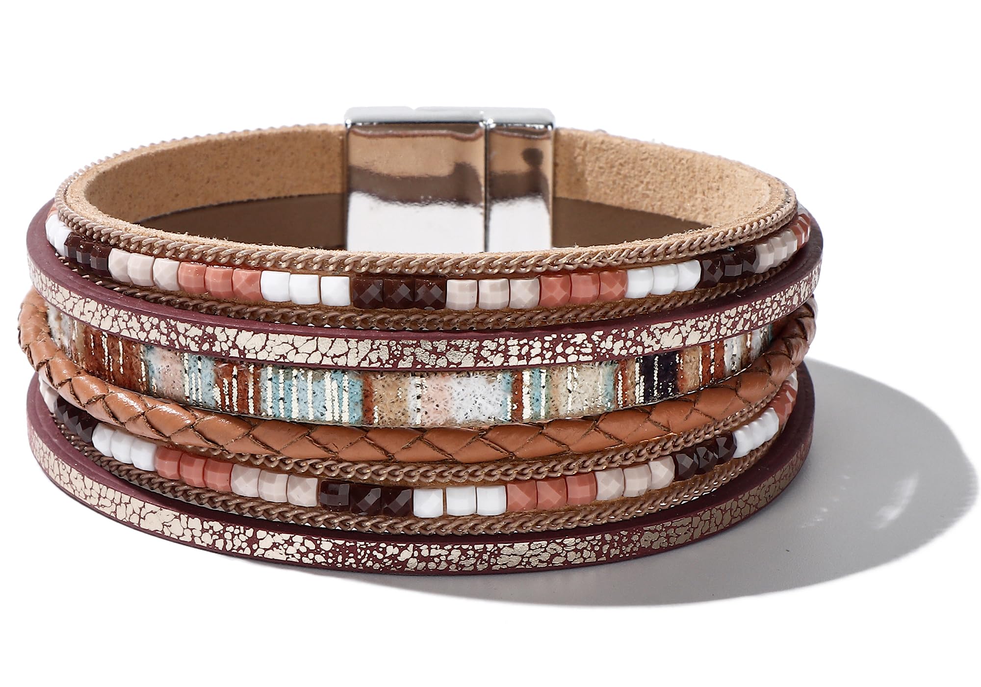 Trendy Blue Leather Wrap Bracelet for Women - Stackable Multi-Layer Cuff Western Jewelry | Perfect for Boho Outfits, Casual Wear & Festival Accessories