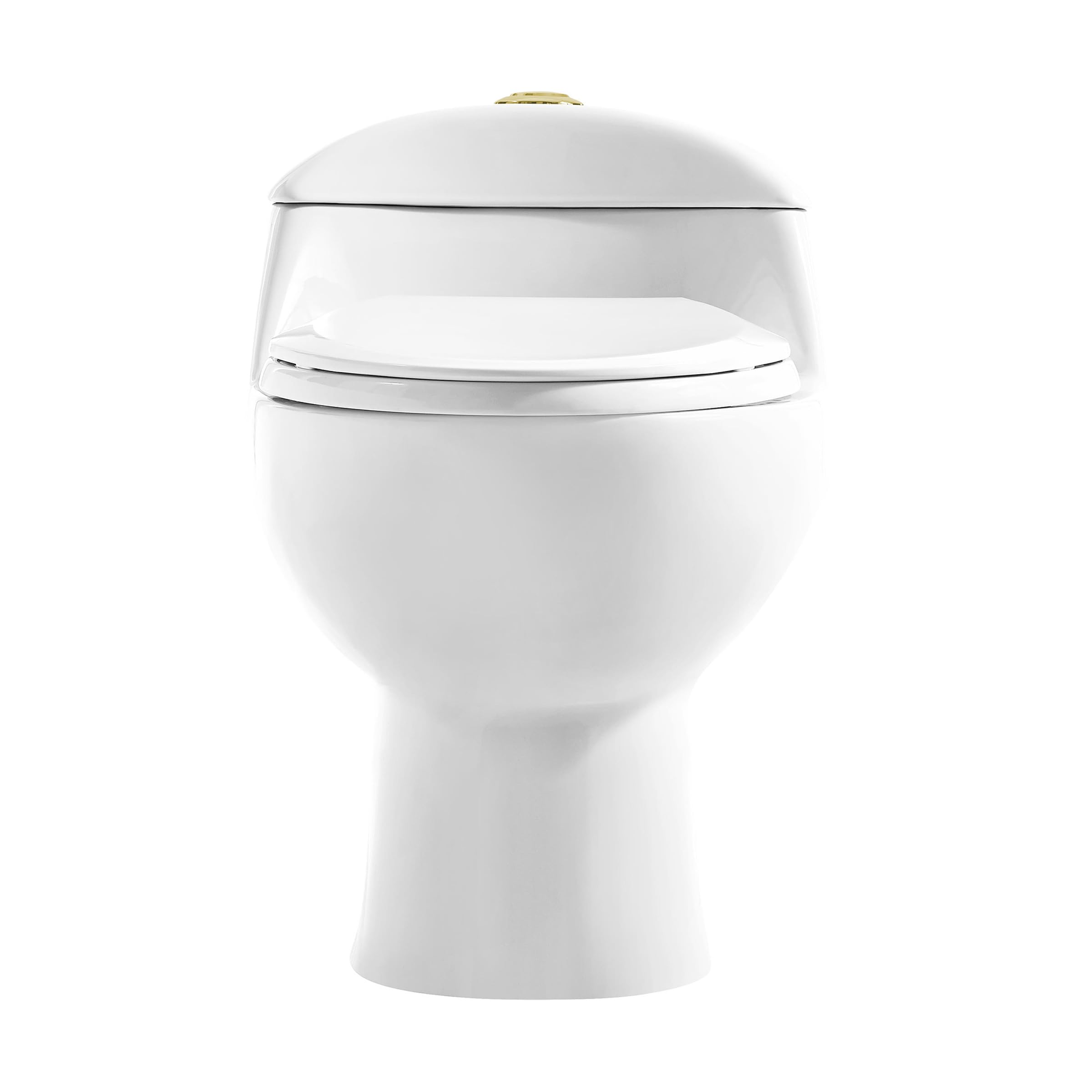 Luxury Chateau One Piece Elongated Toilet with Dual Flush System (1.1/1.6 GPF) & Brushed Gold Hardware - Modern Water-Saving Bathroom Upgrade for Homes & Hotels