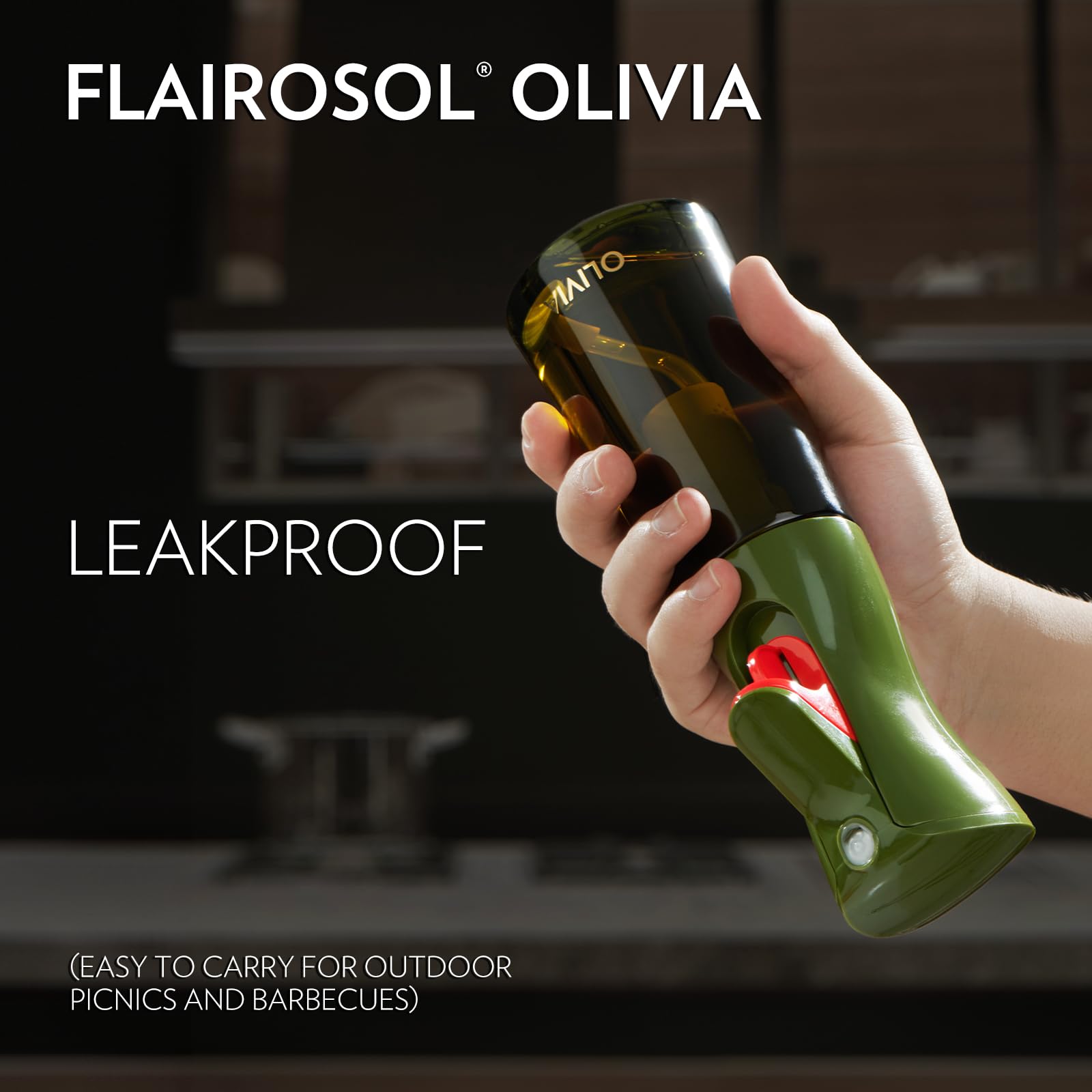 FLAIROSOL OLIVIA 200ml Glass Oil Sprayer for Cooking - Continuous Mist Olive Oil Dispenser with Portion Control - Perfect for Air Fryer, Salad, BBQ & Healthy Cooking (Green Bottle with Gold Print) - Ideal for Kitchen, Baking & Meal Prep