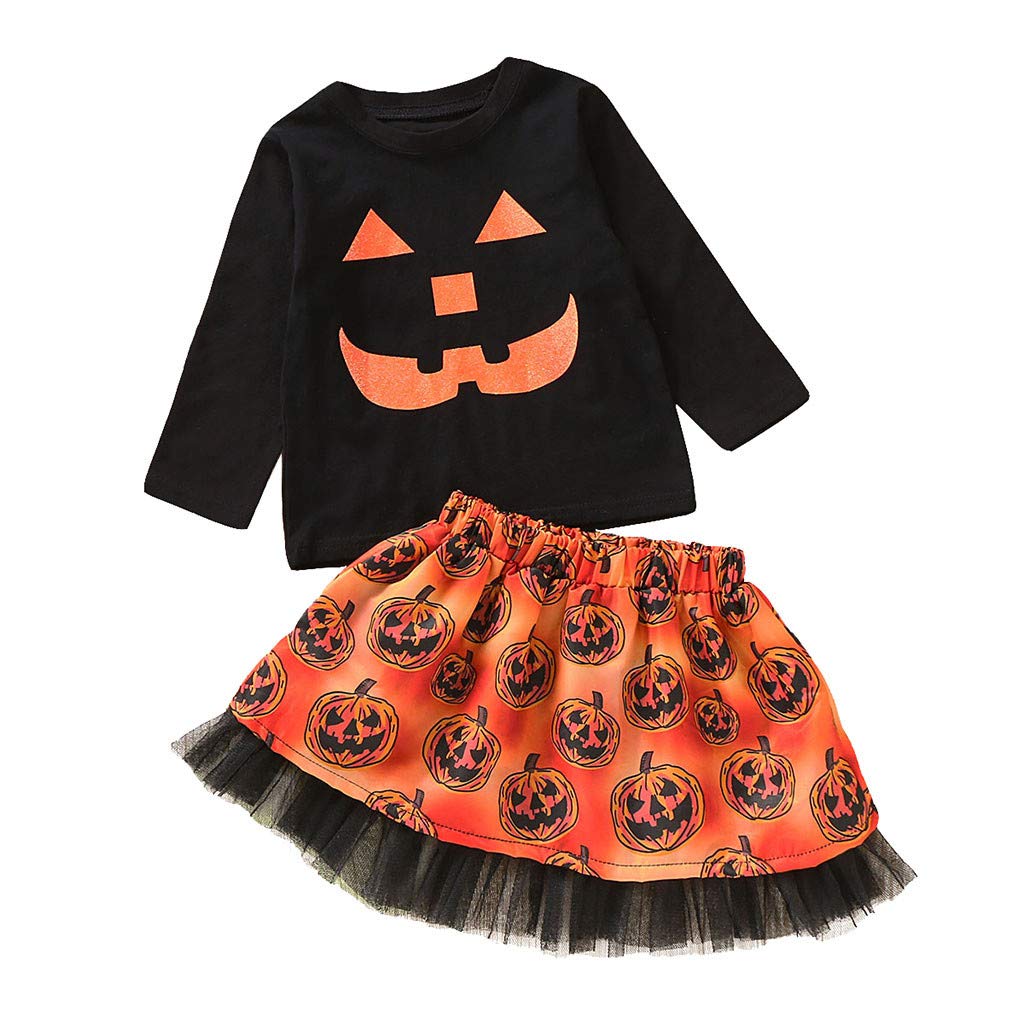 Leegor Baby Halloween Outfit Set - Pumpkin Print Top & Bow Skirt for Toddler Girls | Costume Party & Photo Shoot