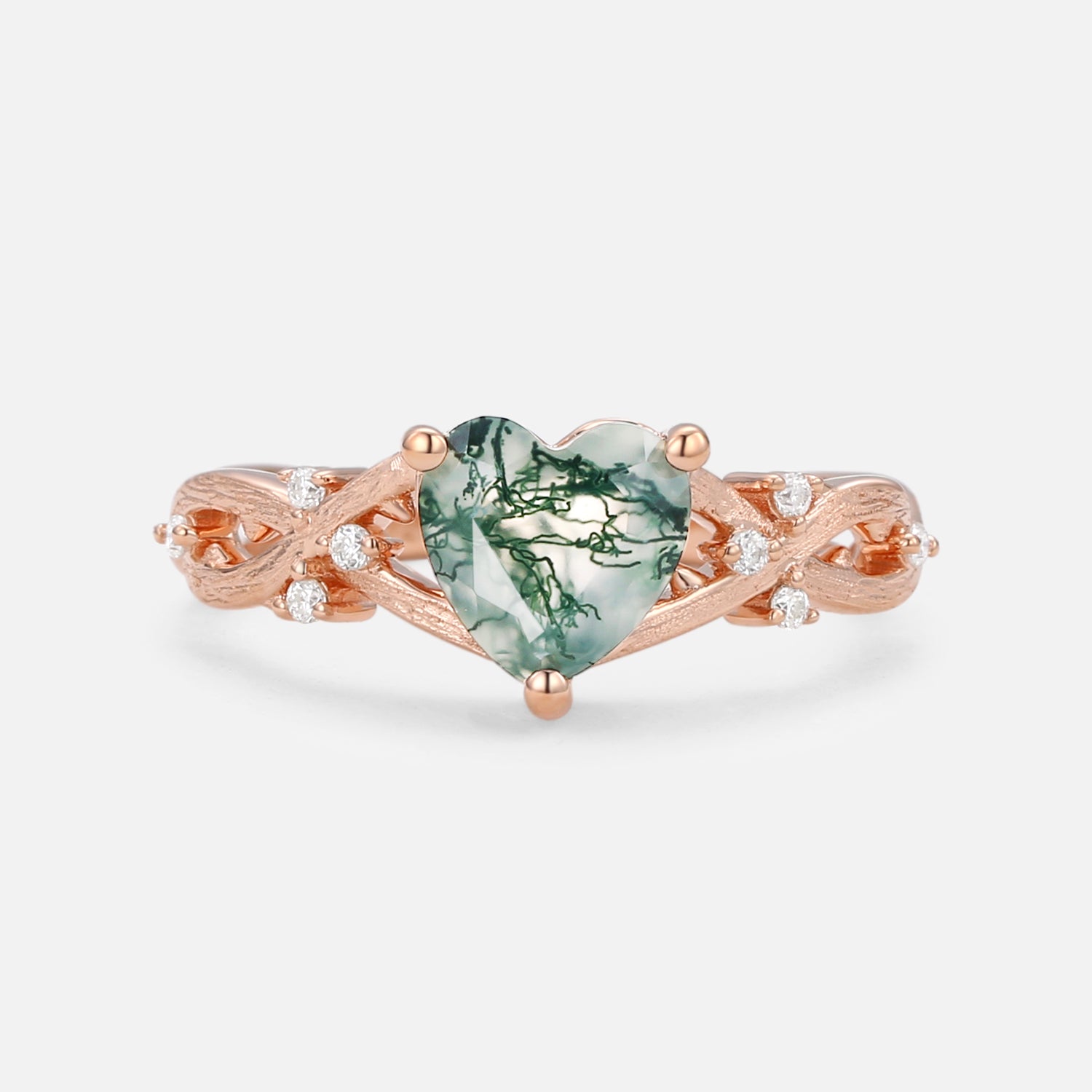 Heart Shaped Moss Agate Infinity Engagement Ring for Women - Sterling Silver Wedding Band, Promise Ring for Her - Perfect for Proposals, Anniversaries & Romantic Occasions
