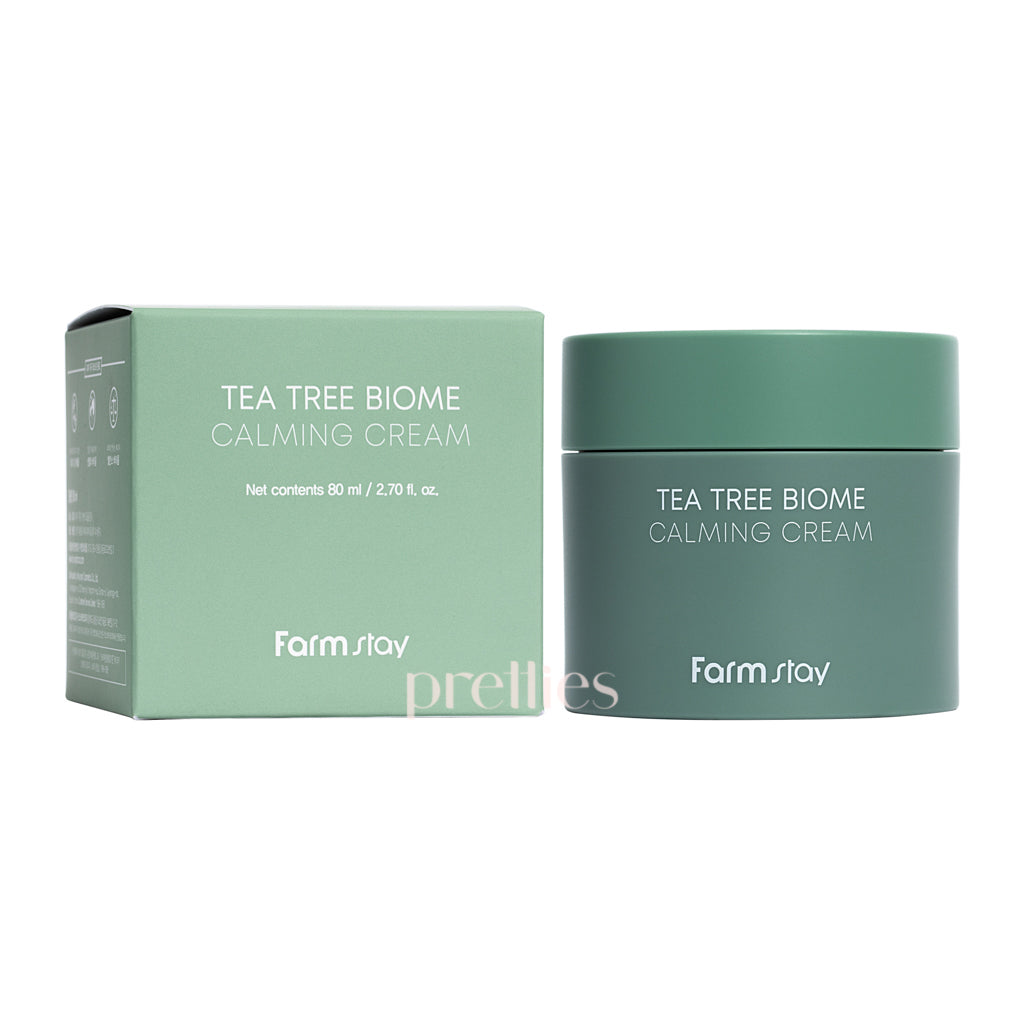 Farmstay Tea Tree Biome Calming Cream 80ml - Soothing Face Moisturizer for Acne-Prone & Sensitive Skin - Perfect for Daily Skincare & Post-Treatment Care
