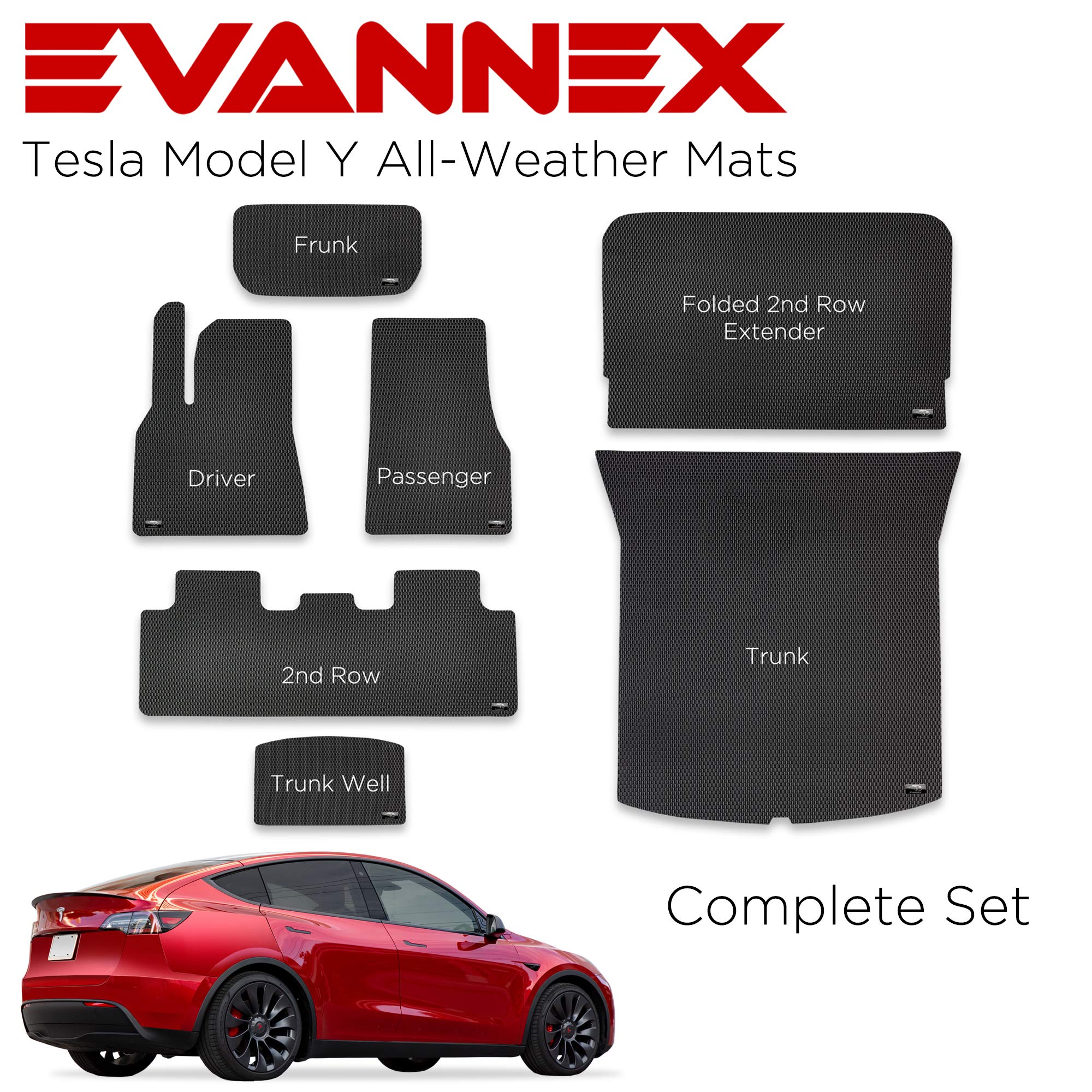 Premium EVANNEX All-Weather Floor Mats for Tesla Model Y - Heavy Duty Complete Set - Perfect for Road Trips, Daily Commutes & Outdoor Adventures