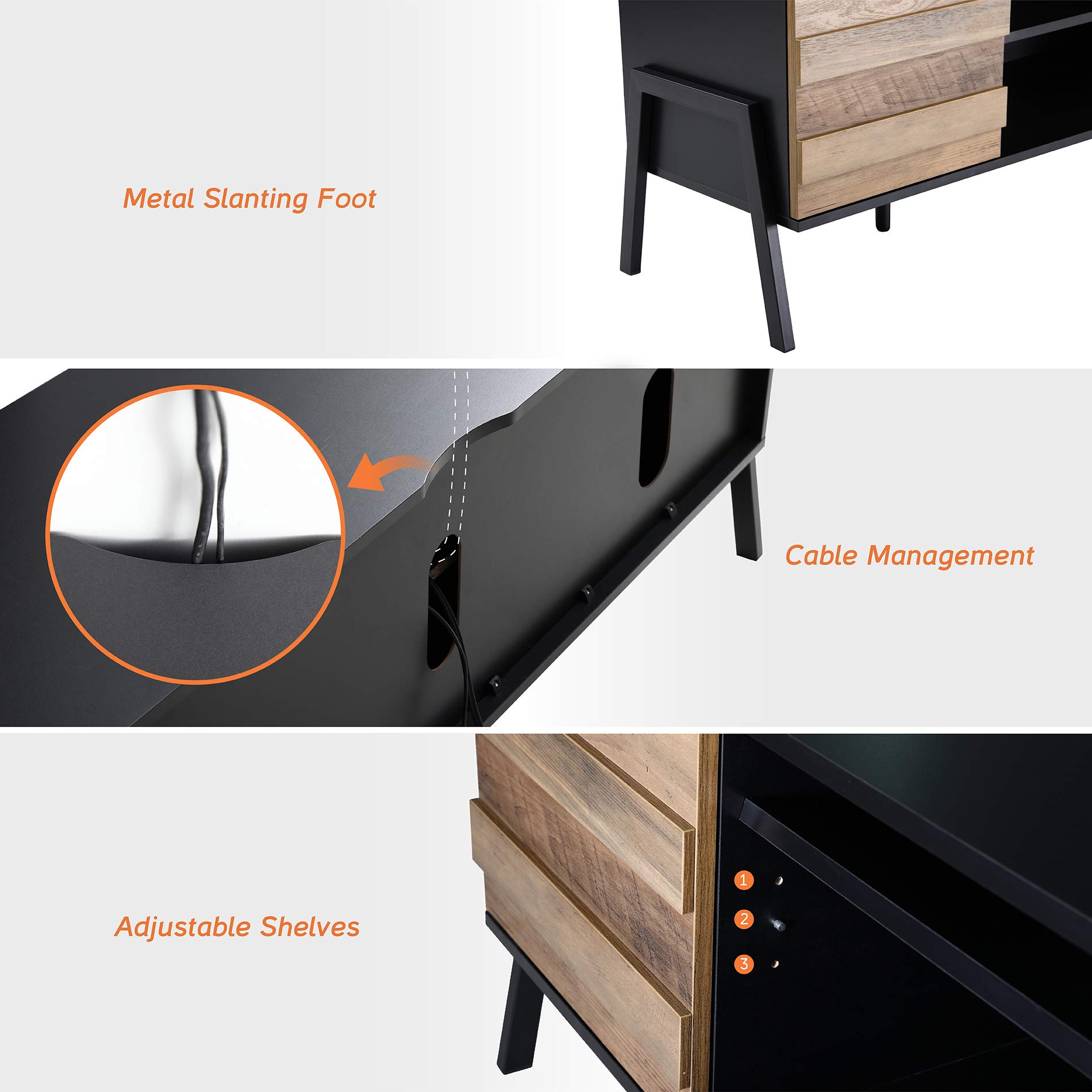 WAMPAT Modern TV Stand for 65 inch TV - Mid Century Wood TV Console Entertainment Center with 6 Storage Cabinets - Media Console for Living Room & Bedroom (60'', Black/Brown) - Perfect for Home Theater Setup & Living Room Organization