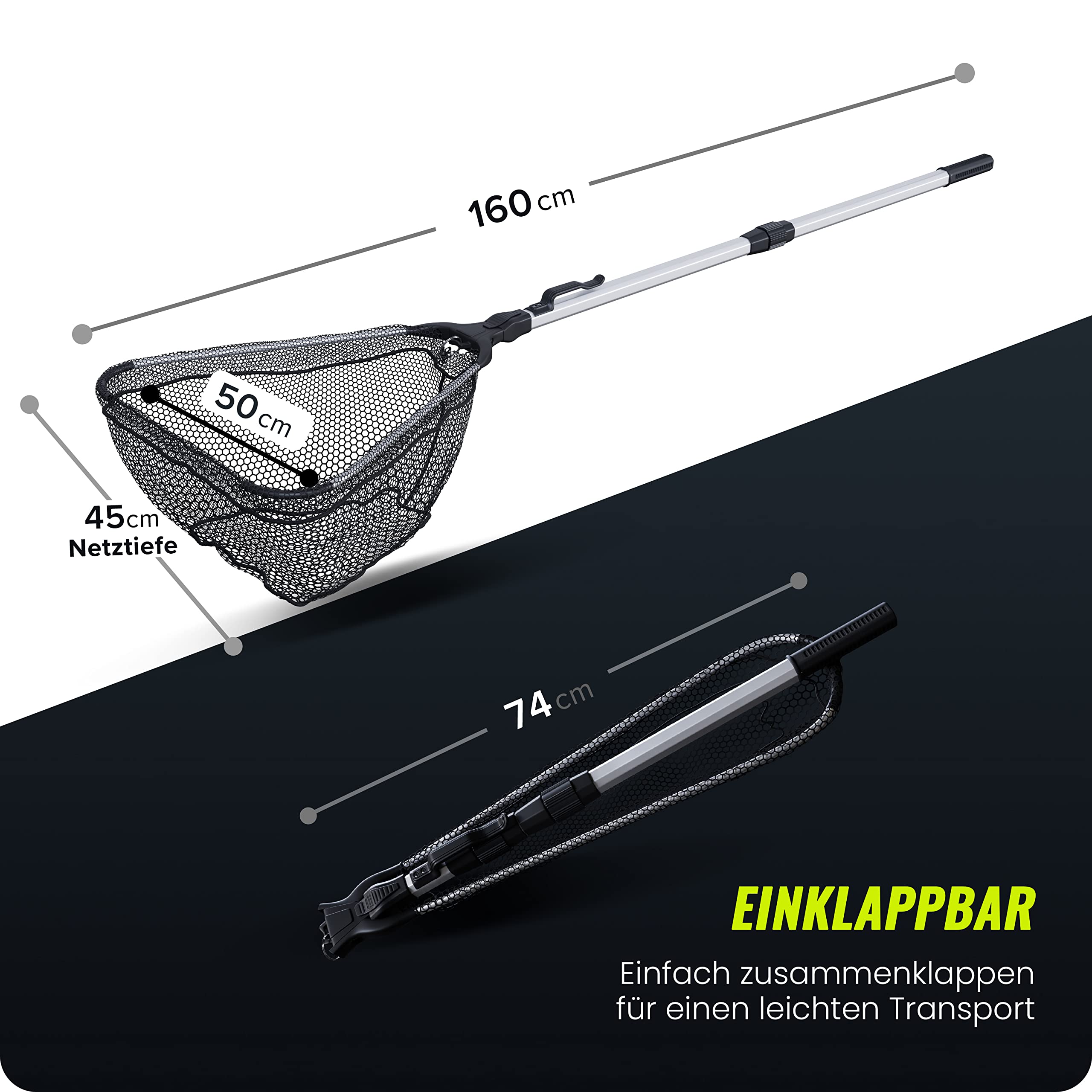 Paradox Rubberized Fishing Net 1.6m/2.1m Telescopic - for Catch & Release