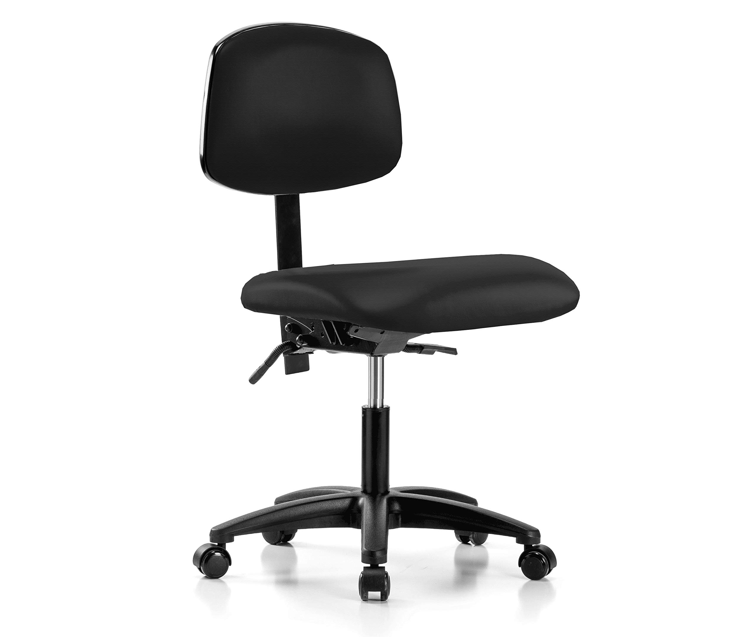 Adjustable Rolling Lab Chair with Back Support - Ergonomic Office Chair for Hardwood & Tile Floors - Black Fabric Desk Chair for Labs, Classrooms & Home Offices