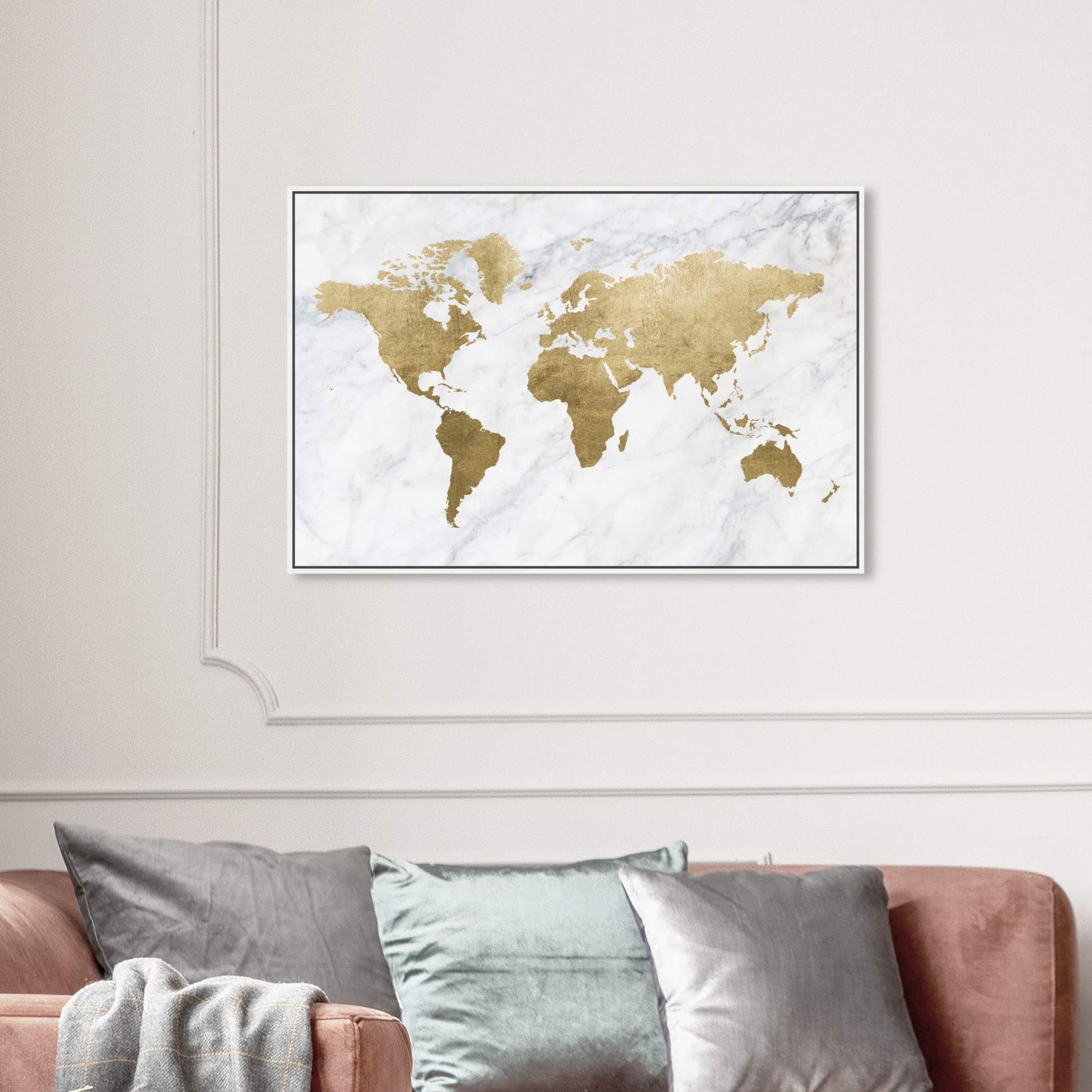 Oliver Gal Artist Co. 'Mapamundi Marble' World Map Framed Wall Art - Premium Canvas Prints for Home & Office Decor - Perfect for Living Room, Bedroom or Study Room Wall Decor
