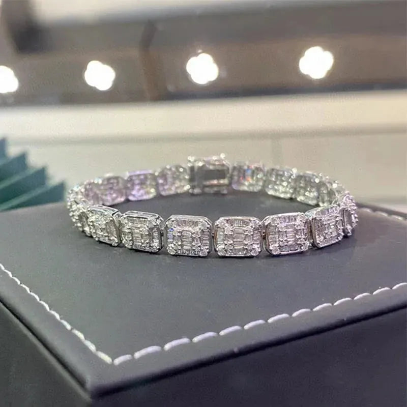 18K Solid White Gold Natural Diamonds 4.0ct H SI Luxury Square Bracelet for Women - Perfect for Senior Banquet, Engagement Party & Special Occasions