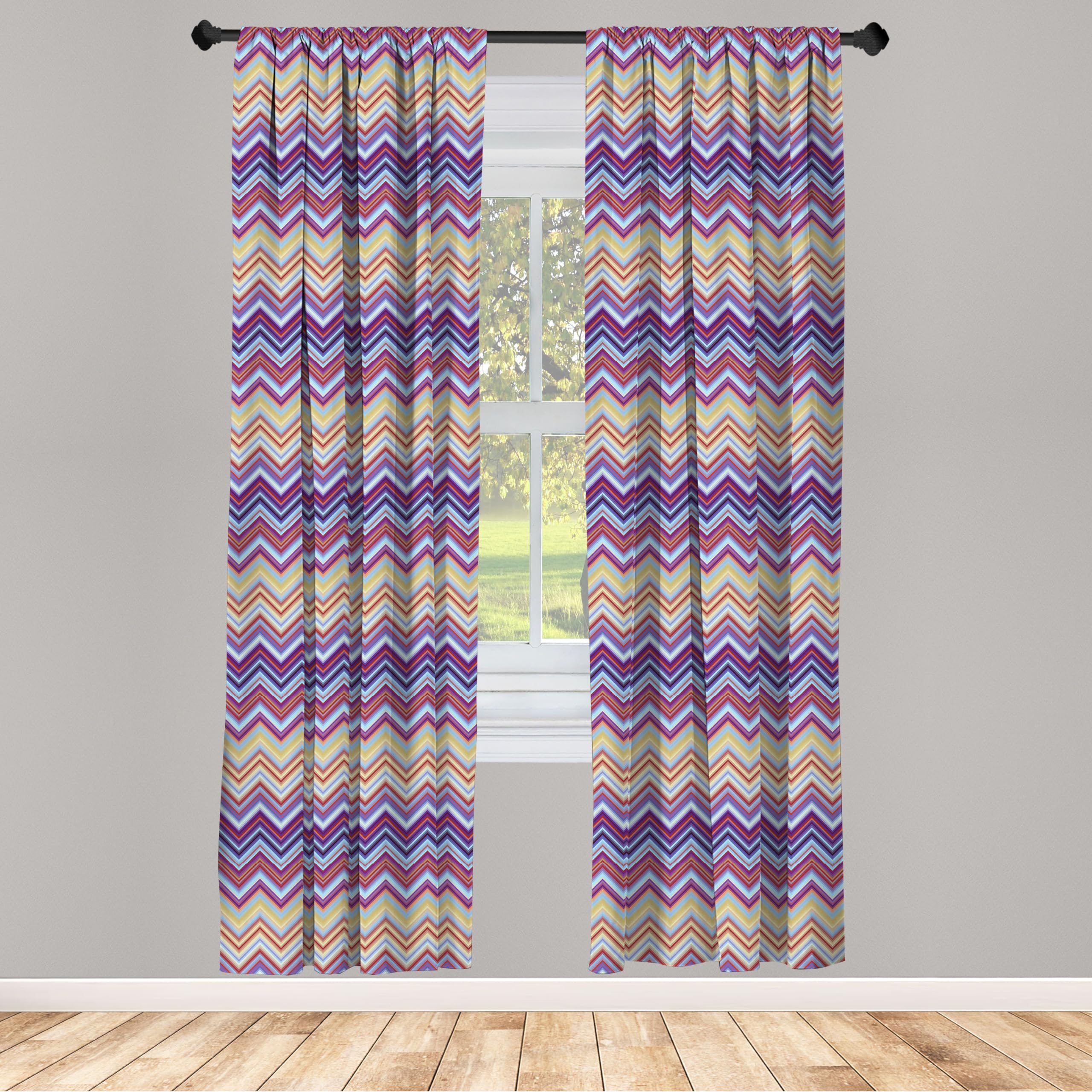 Ambesonne Chevron Pattern Window Curtains - Modern Horizontal Striped Design, Lightweight 2-Panel Set with Rod Pocket, 28