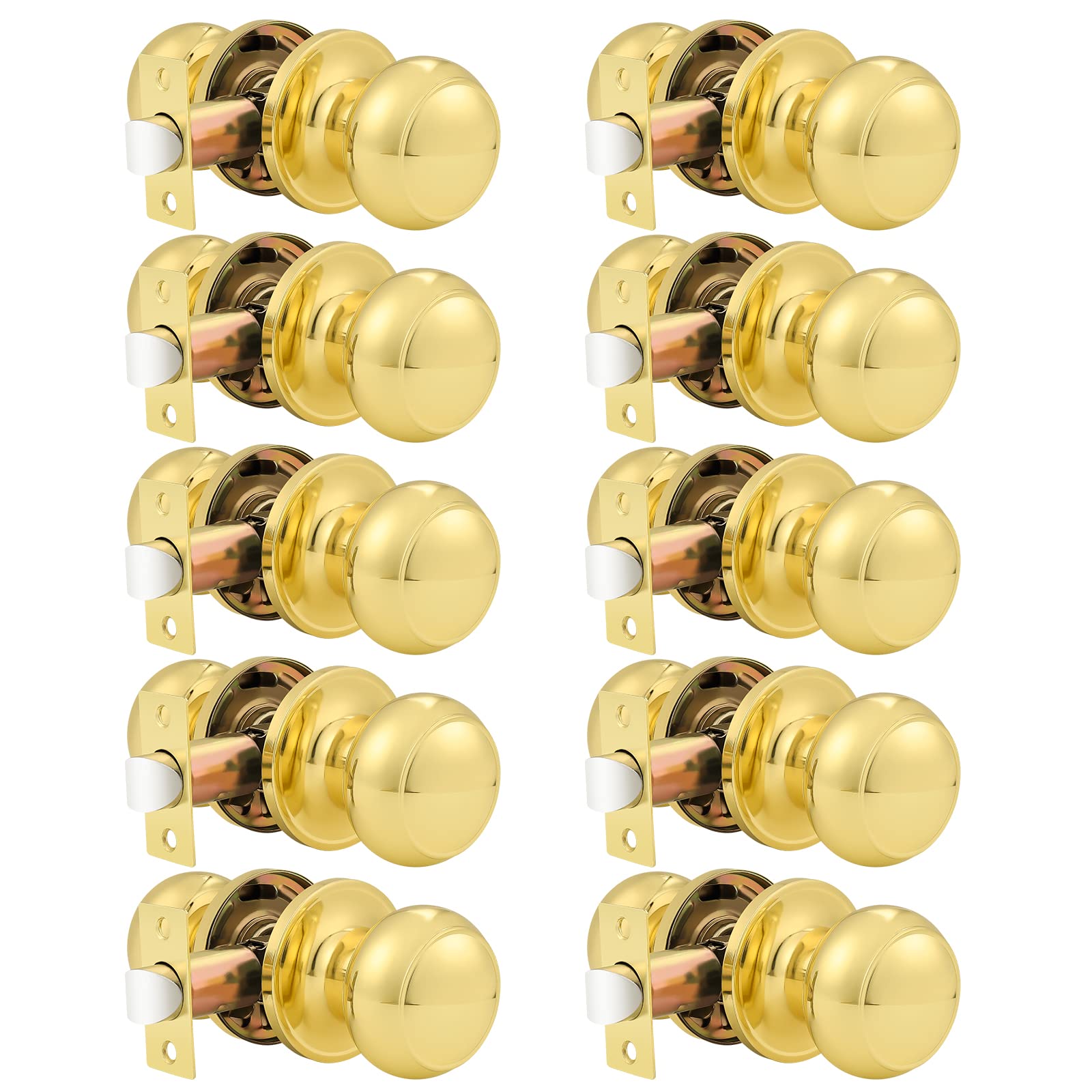 10 Pack Probrico Round Door Knobs - Polished Brass Passage Lockset for Closet, Hallway & Interior Doors | Keyless Entry, Easy Installation | Perfect for Homes, Offices & Apartments