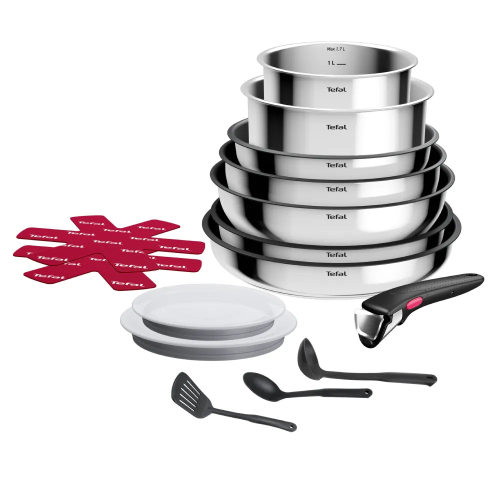 Tefal Ingenio Cook Eat Stackable Non-Stick Cookware 15-Piece Set - Perfect for Small Kitchens & Easy Storage | Induction Compatible Pots & Pans for Everyday Cooking