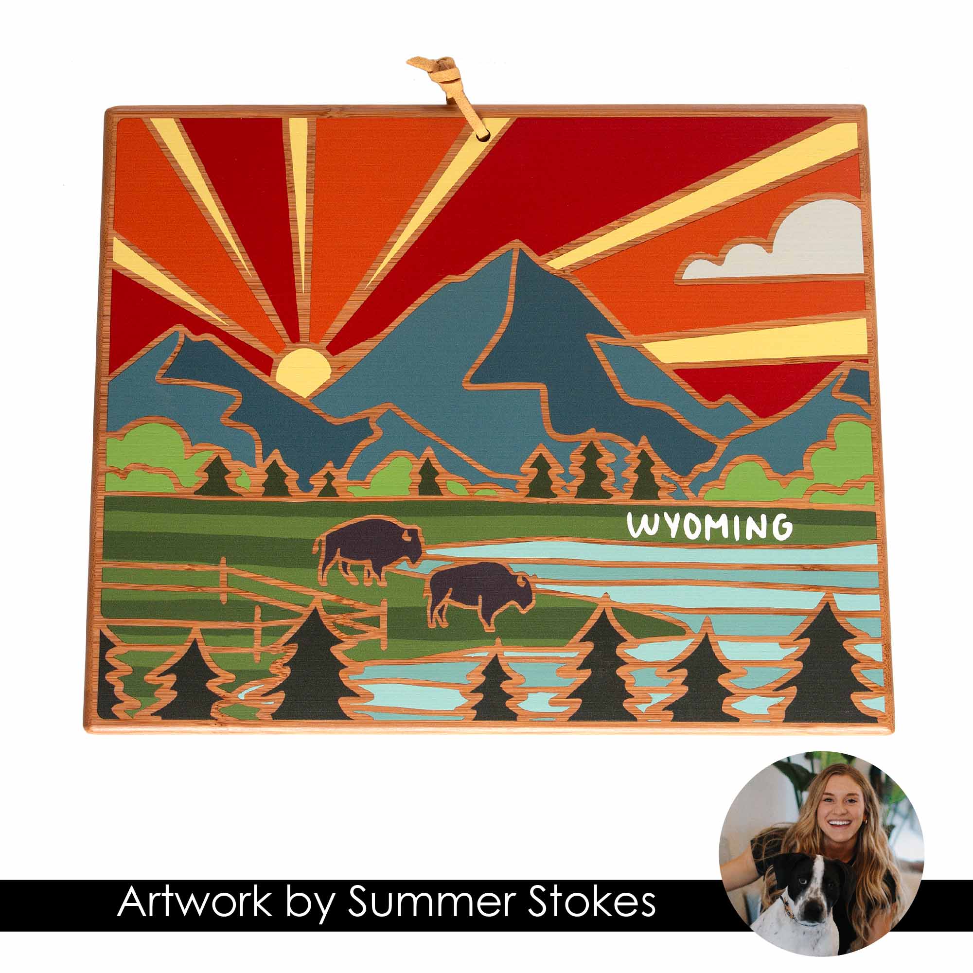 Handcrafted Wyoming Themed Cutting Board with Summer Stokes Art - Perfect for Kitchen Decor, Gift Giving & Rustic Home Style