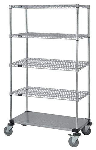 Quantum Storage Systems M2460CG47-5 Heavy Duty Wire Shelving Unit with Solid Wheels - 5-Tier Chrome Metal Shelves (80