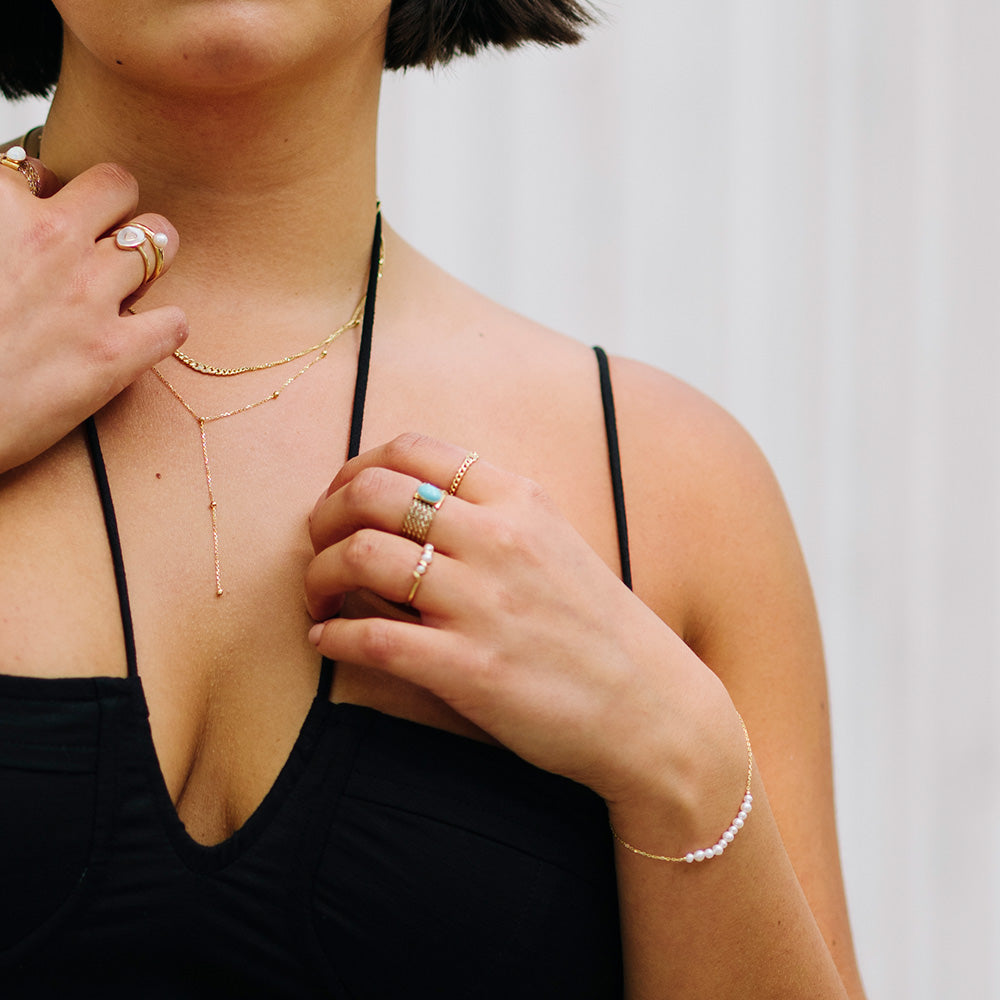Solid Gold Beaded Lariat Necklace - 18K Gold Plated Elegant Long Y Necklace for Women, Perfect for Weddings, Parties & Special Occasions