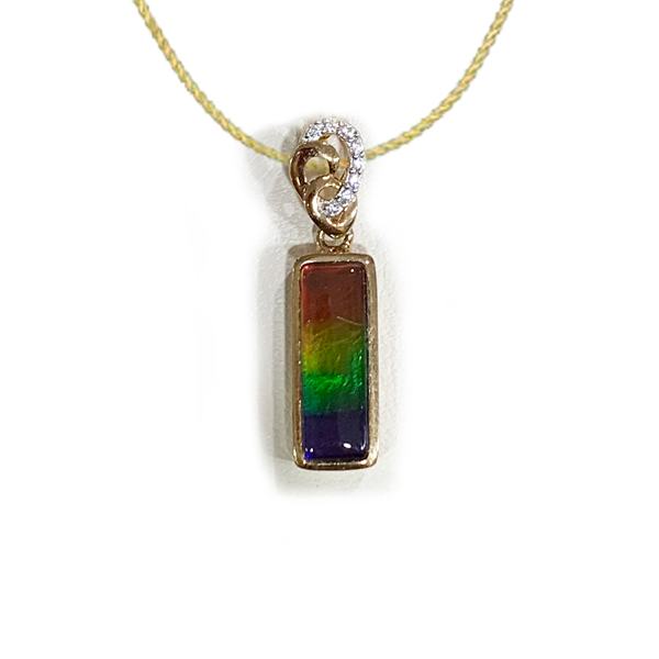 14K Gold Plated Ammolite Pendant Necklace - Natural Iridescent Gemstone Jewelry for Women - Perfect for Parties, Weddings & Special Occasions