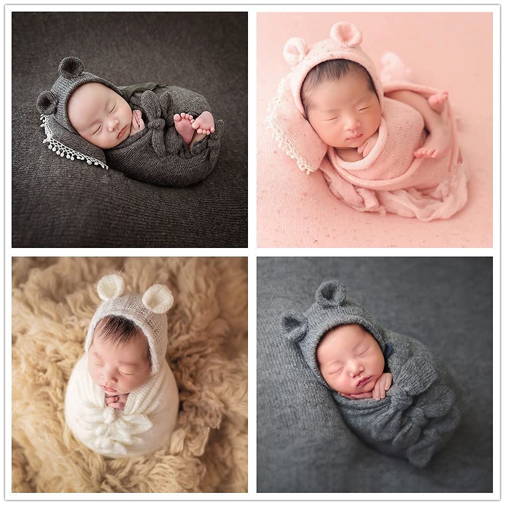 Vemonllas Newborn Photography Props Set - 4PCS Baby Boy Girl Bow Wrap, Posing Aid, Hat & Blanket for Photo Shoots, Baby Showers & Nursery Decor
