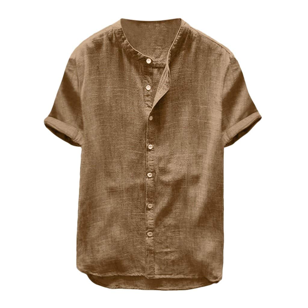 Men's Linen Blouse Retro Cotton Shirt - Short Sleeve & Long Sleeve Options - Solid Color Baggy Tops for Casual Wear & Summer Outfits