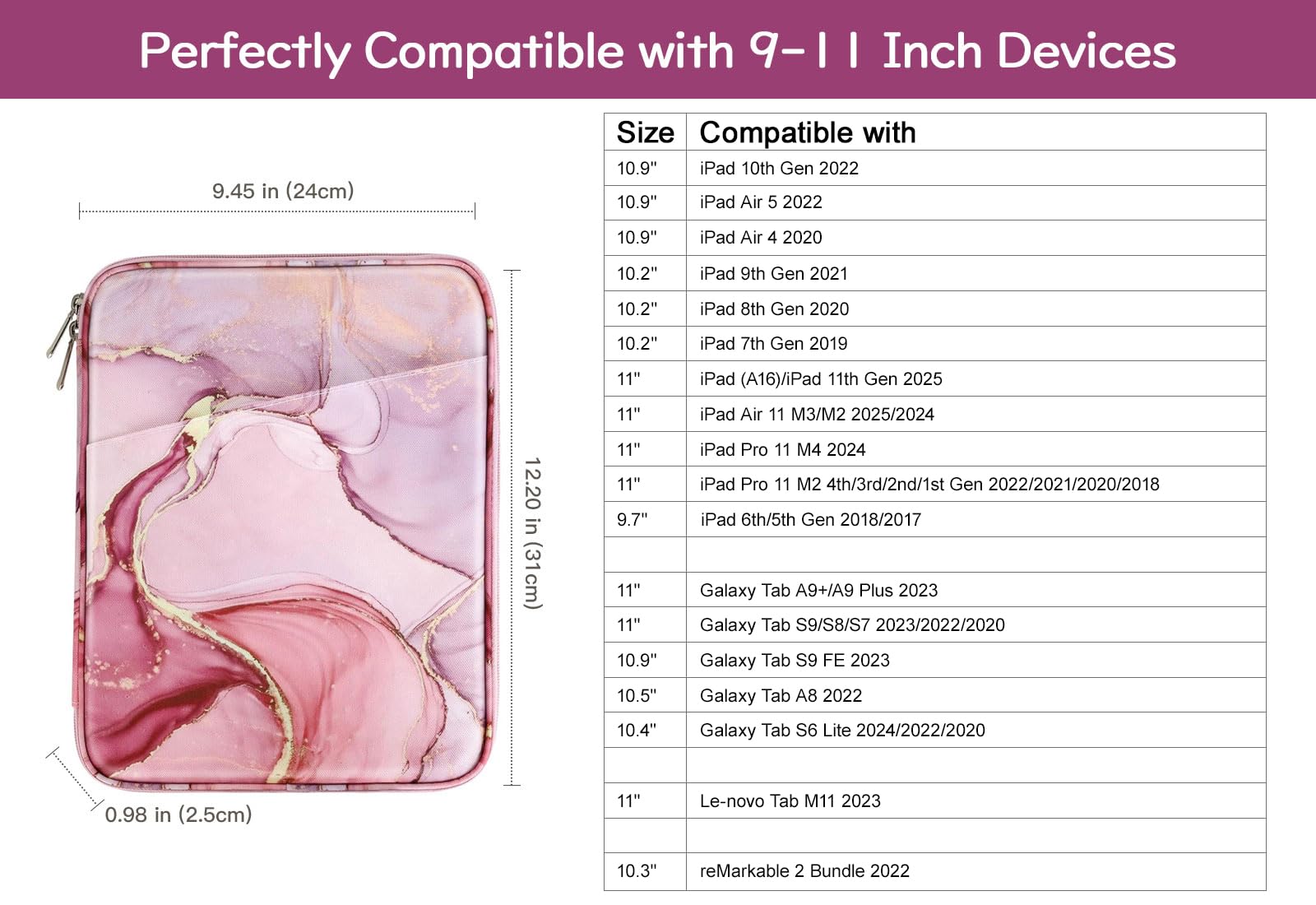 Premium 9-11 Inch Tablet Sleeve Case for iPad 10th Gen 10.9