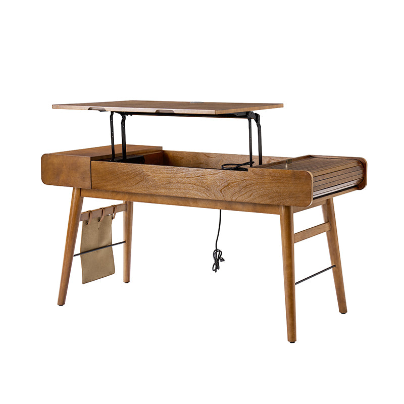 Mid Century Modern Home Office Desk with 2 USB Power Outlets - Stylish Writing Desk for Small Spaces, Remote Work & Study