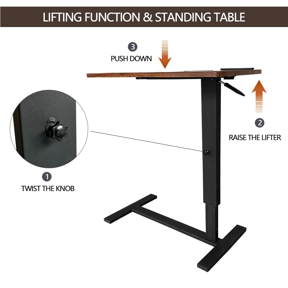 Adjustable Overbed Table with Wheels - Pneumatic Height Stand Desk with USB Ports & Laptop Slot - Mobile Standing Desk Cart for Home Office & Hospital Use (32x16 Inches, Wanult) - Perfect for Working, Studying, or Eating in Bed