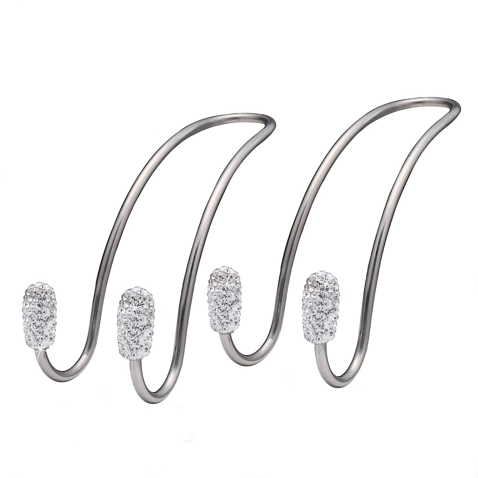 JOJOY LUX 2 Pack Car Seat Back Organizers with Bling Diamond Design - Universal Headrest Hooks & Heavy-Duty Storage Hangers for Auto Backseat - Perfect for Road Trips, Travel & Daily Commute (Silver)