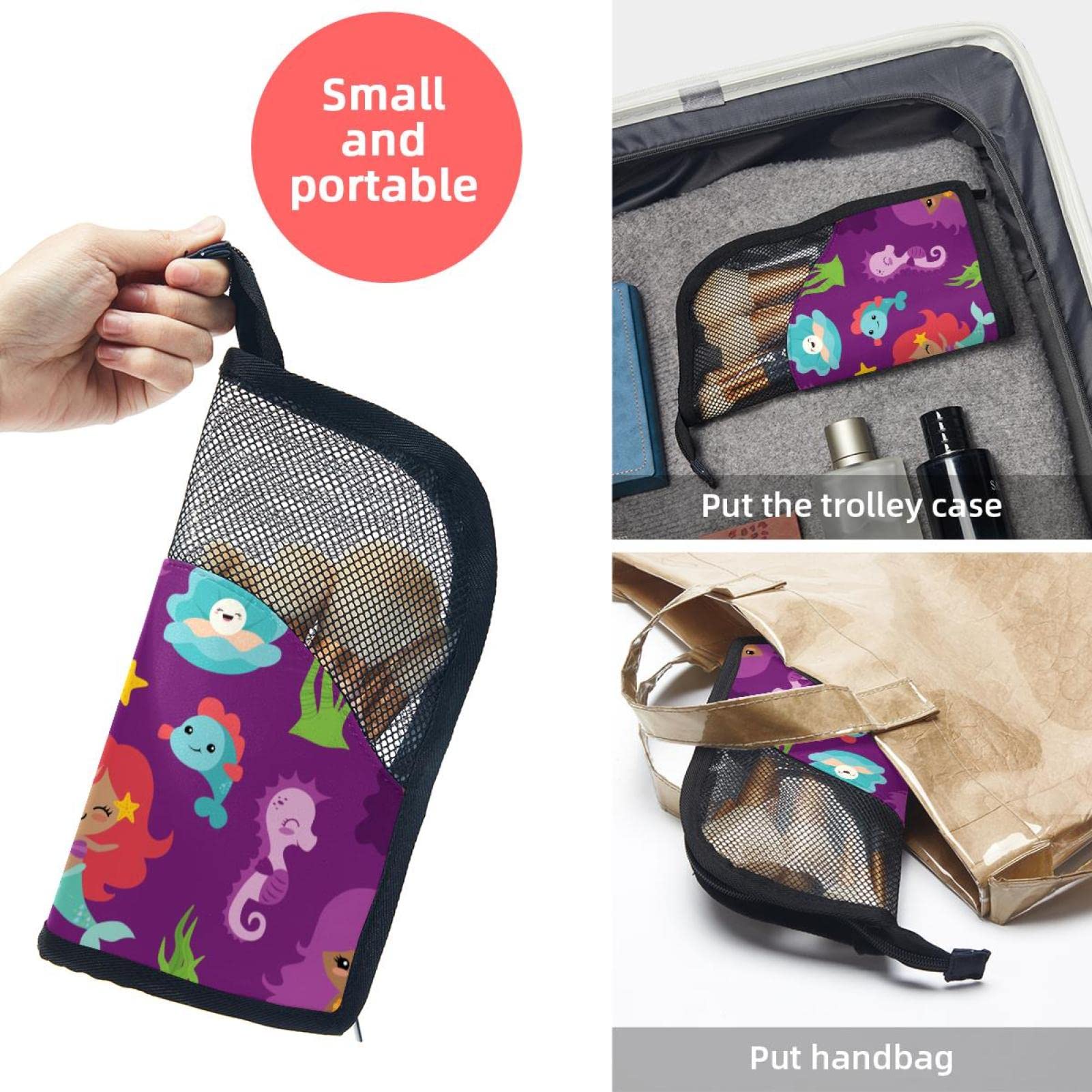 12-Piece Makeup Brush Organizer Bag with Dolphin, Jellyfish, Crab & Mermaid Designs - Portable Cosmetic Brush Holder Case for Travel, Home & Professional Makeup Artists