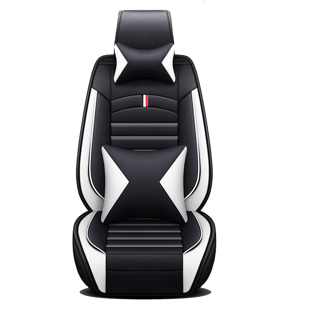 Premium Luxury Leather Car Seat Covers for Dacia Duster Prestige - Waterproof, Wear-Resistant, Airbag-Compatible Seat Protector (Black/White) - Perfect for Road Trips, Daily Commutes & Car Interior Protection