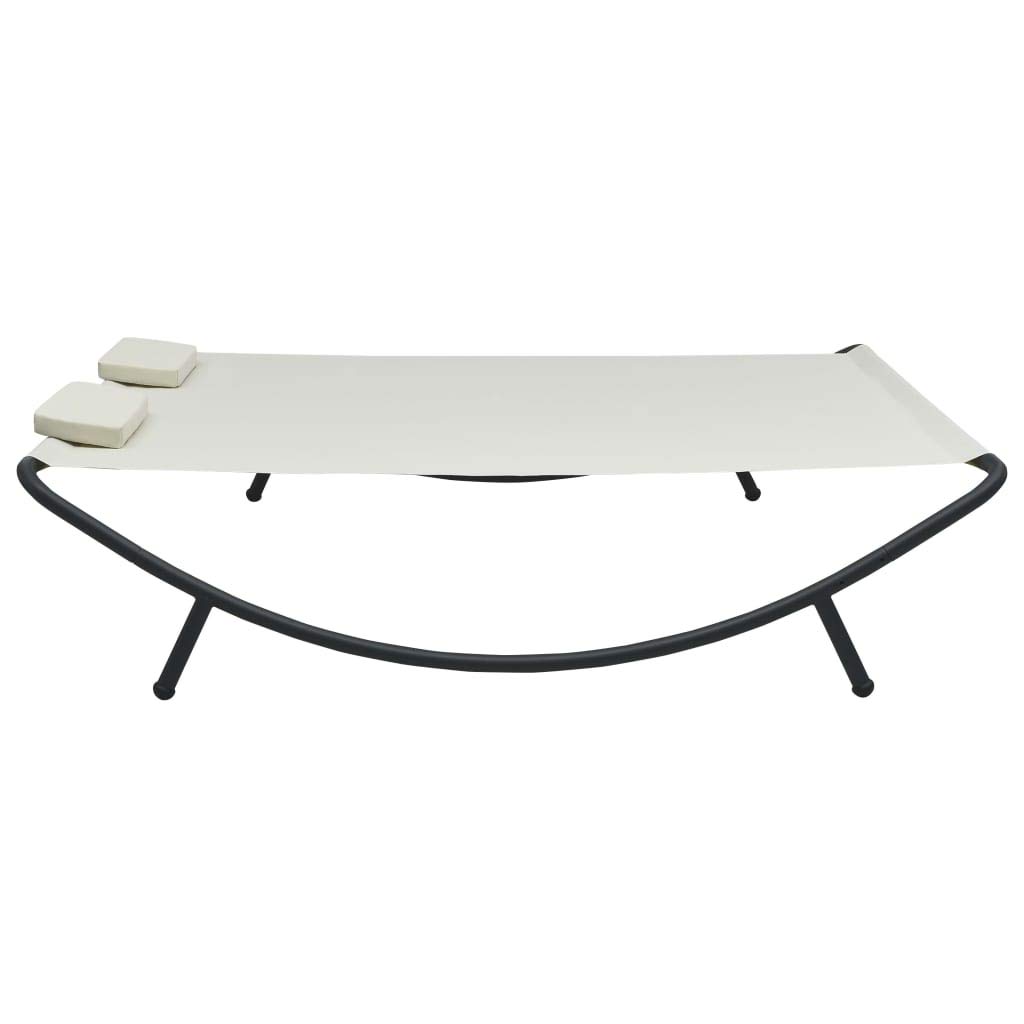 Premium Outdoor Double Chaise Lounge Bed with Adjustable Headrest Pillows - Patio Hammock Bed for Sunroom, Garden, Courtyard & Poolside - Cream White - Perfect for Relaxing, Sunbathing & Outdoor Lounging