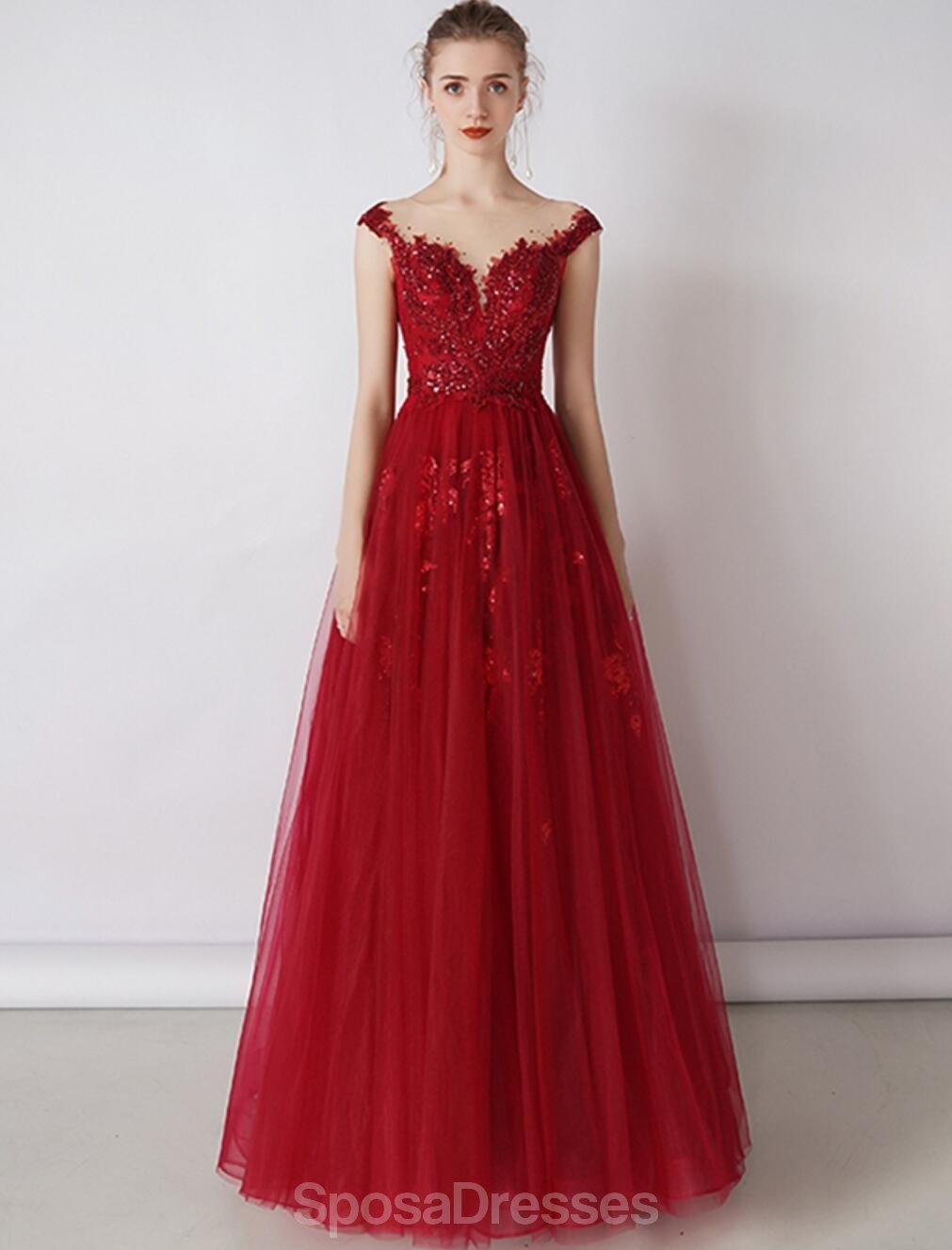 Elegant Red Beaded Sequin Cap Sleeve A-Line Long Evening Prom Dress for Women - Perfect for Formal Parties, Homecoming, and Special Occasions