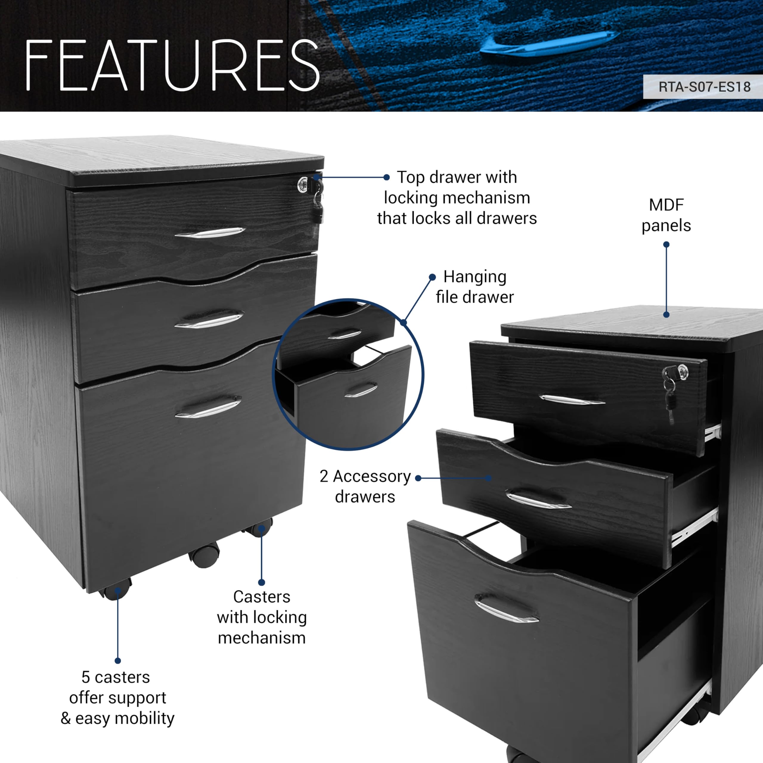 Techni Mobili Rolling Storage and File Cabinet, Espresso Finish - Mobile Office Organizer for Documents, Files, and Supplies - Perfect for Home Office, Classroom, or Workspace