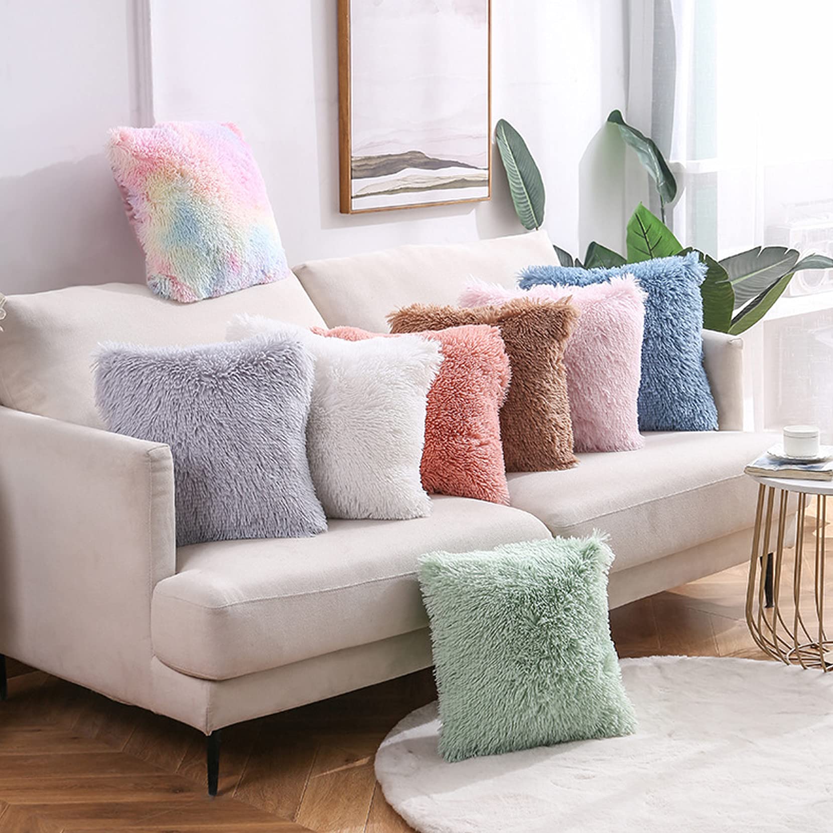 Luxury Soft Faux Fur Throw Pillow Covers - Pack of 2, Red & Peach Blush Plush Decorative Pillow Cases with Tie-Dye Pattern for Sofa, Couch, Living Room & Bedroom - Perfect for Cozy Home Decor, Girls' Room Accents & Stylish Interior Design