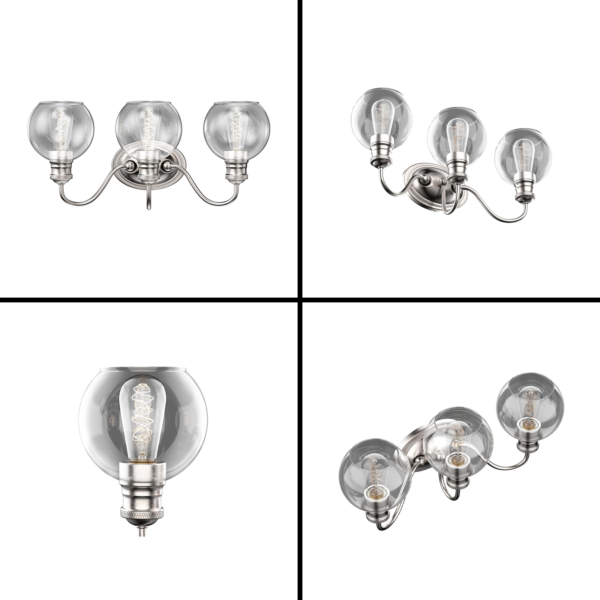 Modern LED Bathroom Vanity Light - 3-Light Brushed Nickel Wall Sconce for Bedroom & Hallway - Clear Glass Shade, E26 Base (Bulb Not Included) - Perfect for Mirror Lighting & Indoor Decor