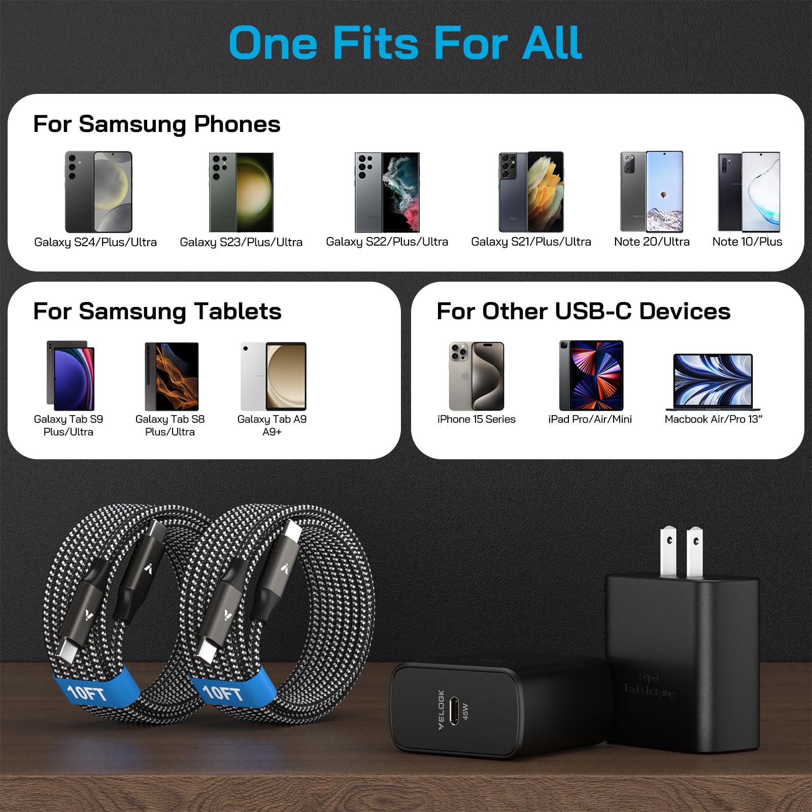 45W USB-C Super Fast Charger with 10ft Cable - PPS/PD Wall Charger for Samsung Galaxy S24/S23/S22 Ultra/Plus, Note 20/10+, Tab Series | Fast Charging Block for Phones & Tablets | Perfect for Home, Office & Travel (Black)