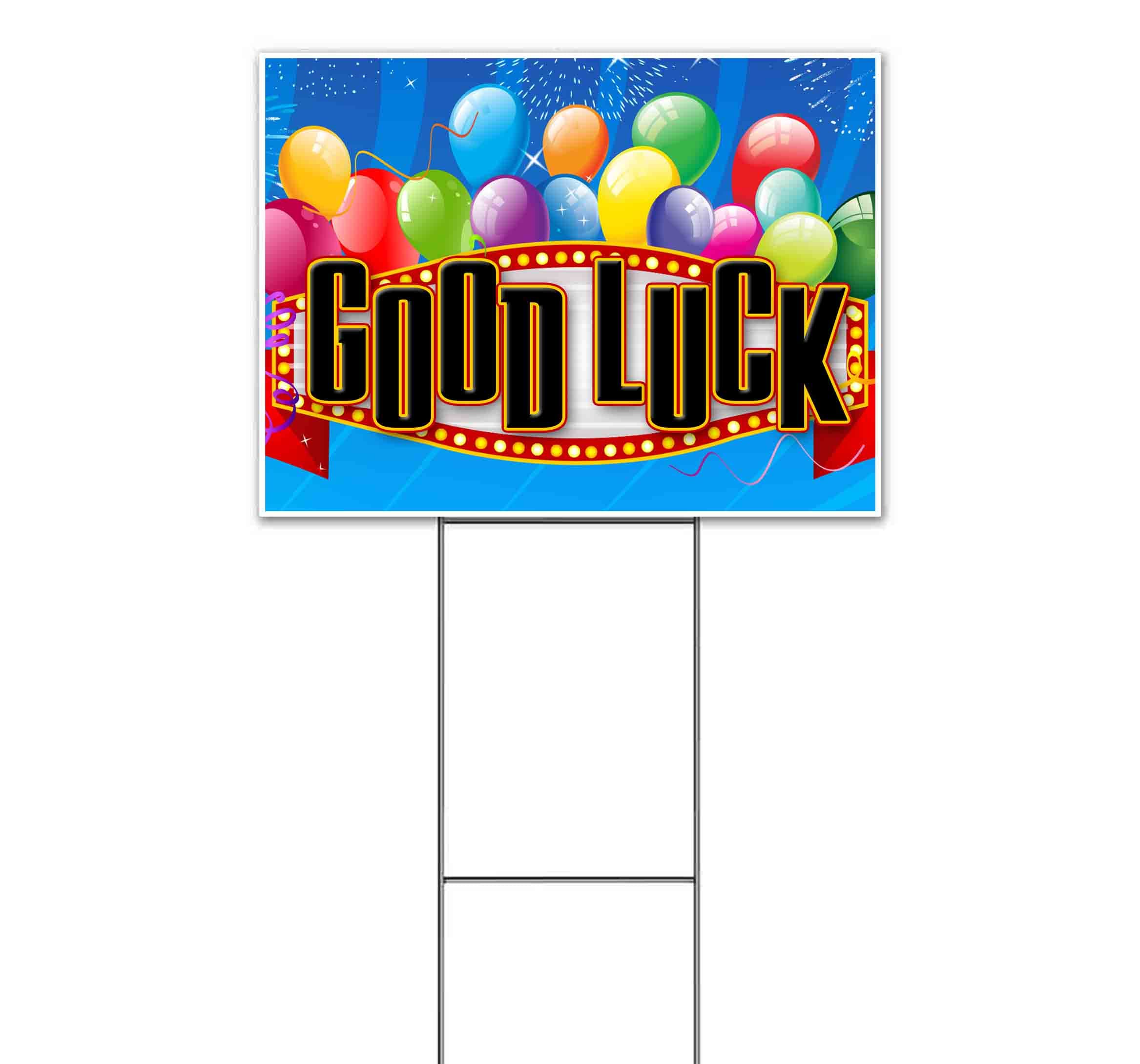 18x24 Inch Good Luck Balloons Yard Sign with Metal Step Stake - Bulk Discounts & Multi-Packs Available - Perfect for Graduation, Birthday Parties & Outdoor Advertising (Made in USA)