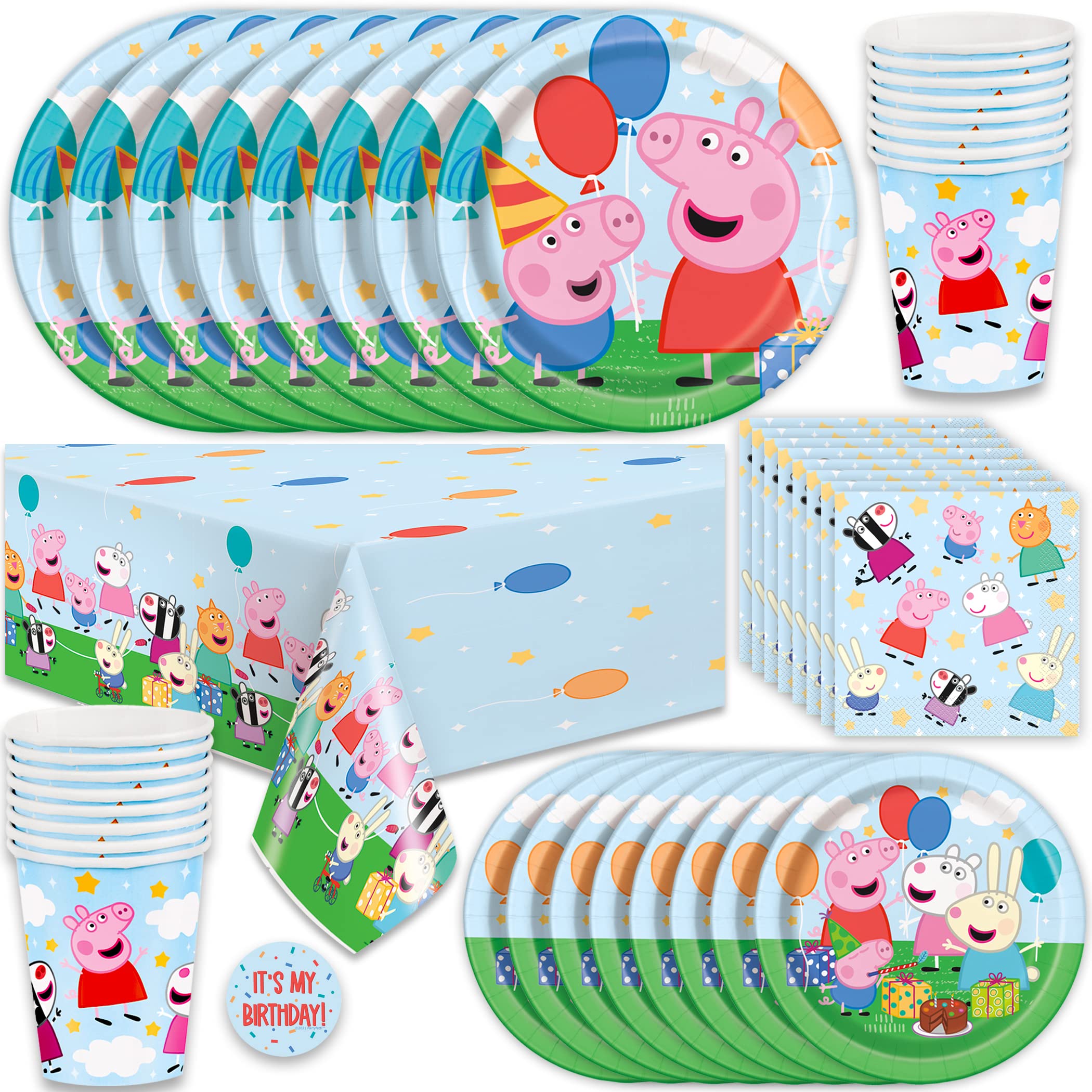 Peppa Pig Birthday Party Supplies Kit for 16 Guests - Includes Table Cover, Plates, Napkins, Cups & Stickers | Complete Party Decorations for Kids Birthday Celebration | Perfect for Themed Parties, Baby Showers & Family Gatherings