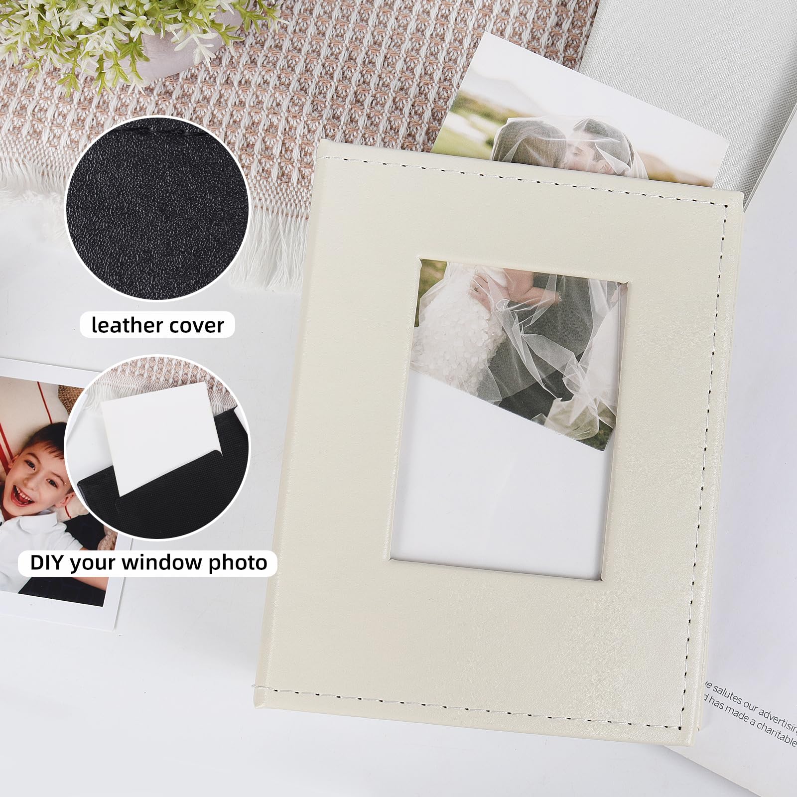 RECUTMS 4x6 Photo Album - Holds 52 Photos, Premium Leather Cover, Compact & Portable for Easy Organization | Perfect for Weddings, Family, Baby & Vacation Memories (Beige)