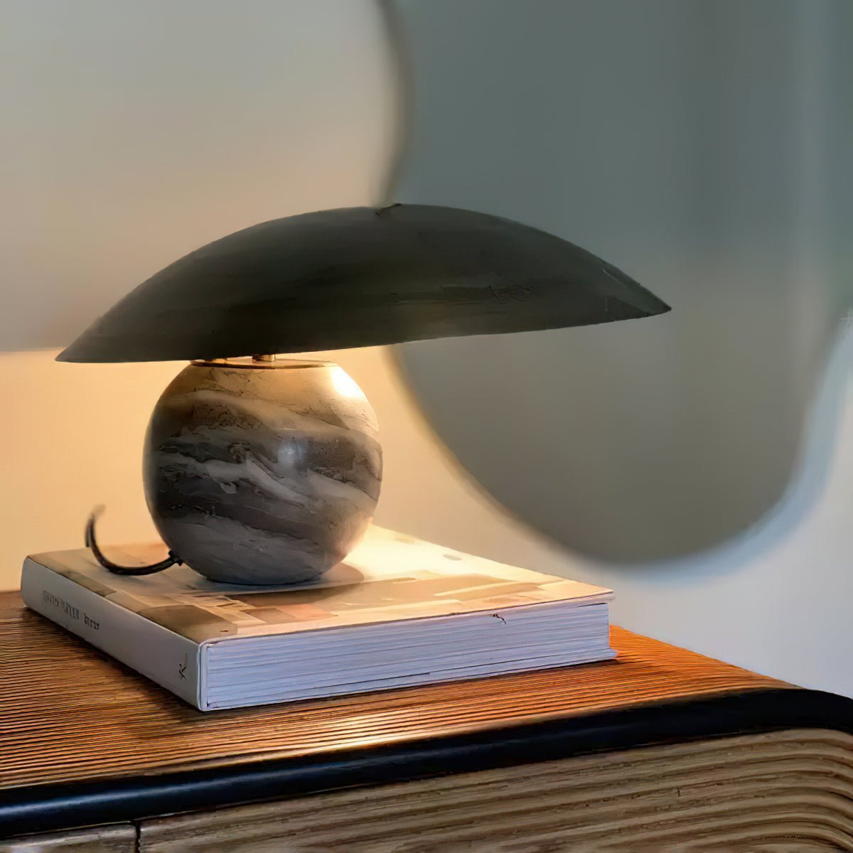 Elegant Formosa Marble Table Lamp - Handcrafted Natural Stone Base with Fabric Shade - Perfect for Bedroom Nightstand, Living Room End Table, or Office Desk Decor