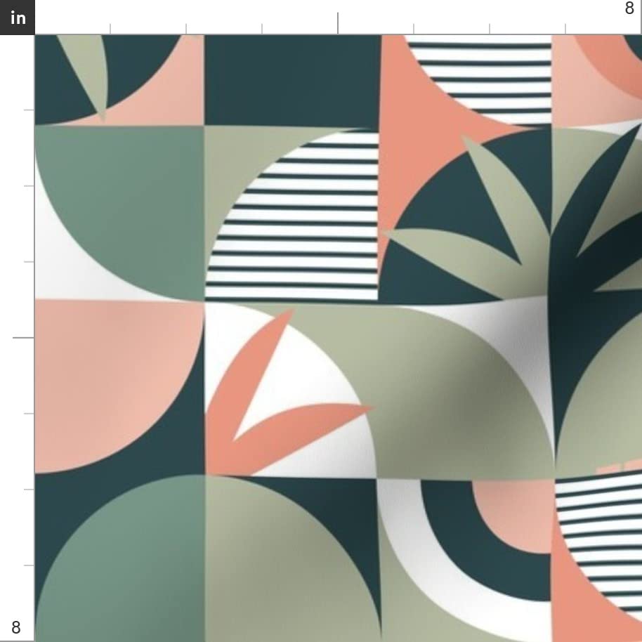 Geo Flamingos Geometric Abstract Flamingo Palm Coral Peach Sage Printed Minky Fabric Fat Quarter - Soft Baby Blanket Material, Quilt Backing, Plush Sewing Fabric for DIY Projects & Nursery Decor