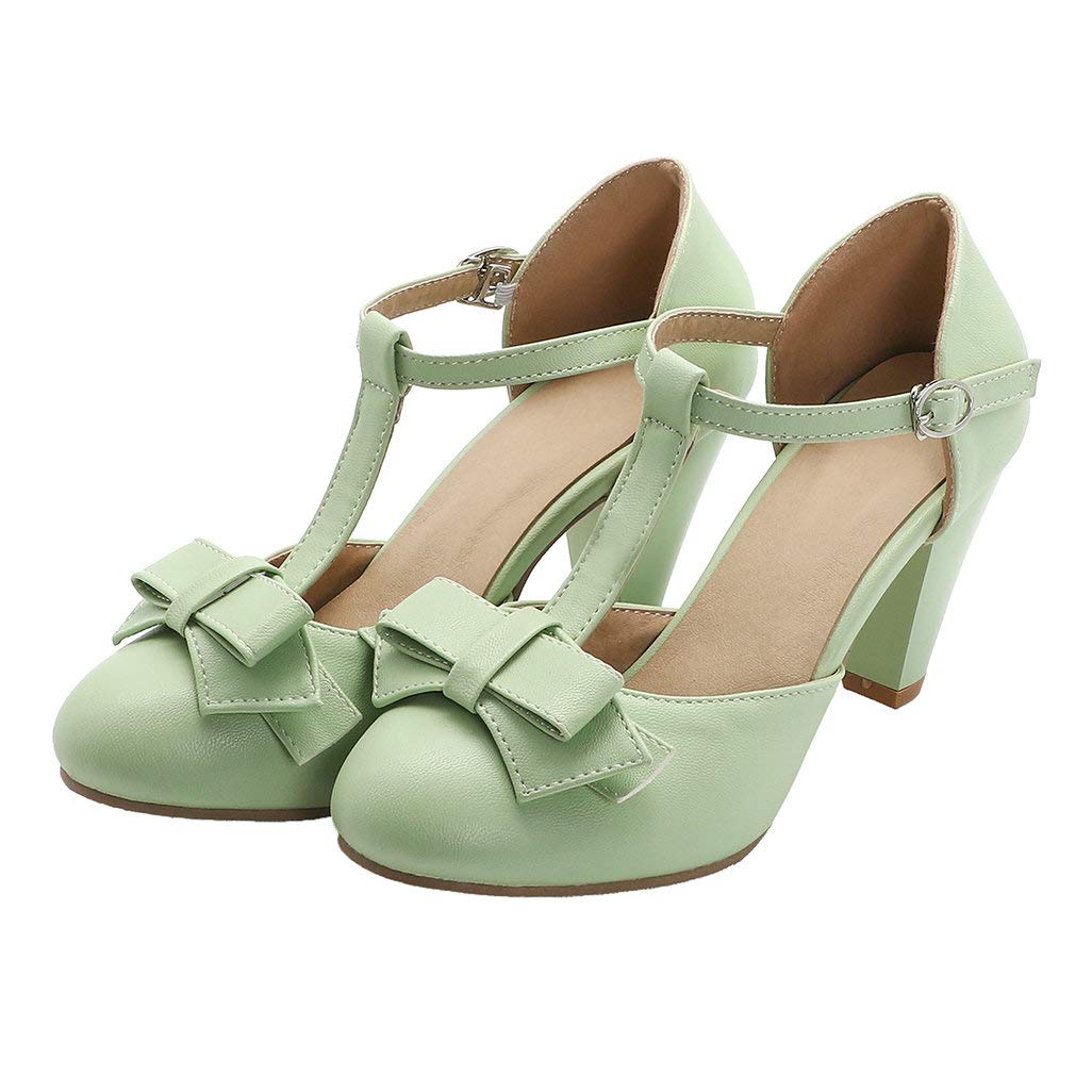 Shinelly Women's Rockabilly Sweet T-Strap Cone Heel Mary Jane Pumps - Adorable Round Toe Vintage Shoes with Bows | Perfect for Retro Parties, Swing Dancing & Pinup Fashion