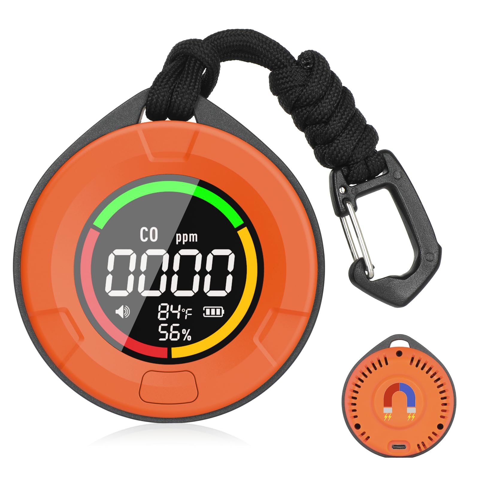 3-in-1 Portable Carbon Monoxide Detector with Air Quality Monitor - Mini CO Gas Alarm Sensor for Temperature & Humidity Detection - Ideal for Travel, Camping, RV, Car & Indoor Use (Orange)